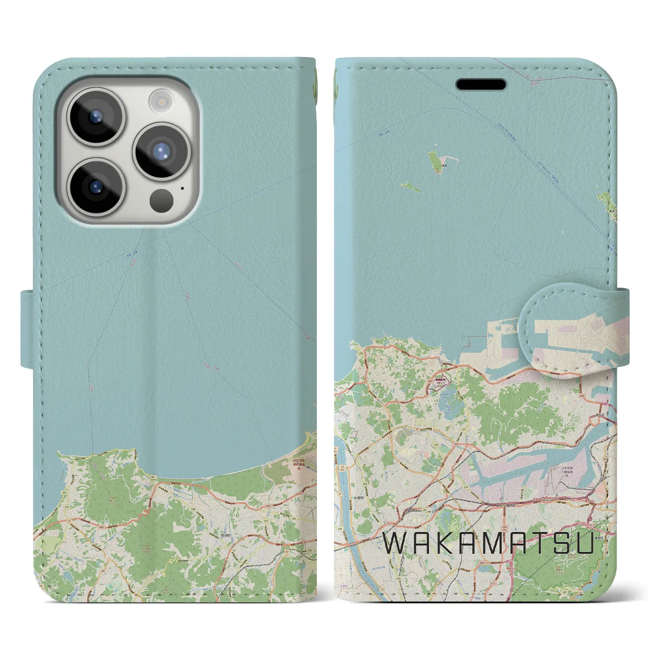 【若松(福岡県)】地図柄iPhoneケース(手帳タイプ)ナチュラル・iPhone 15 Pro 用