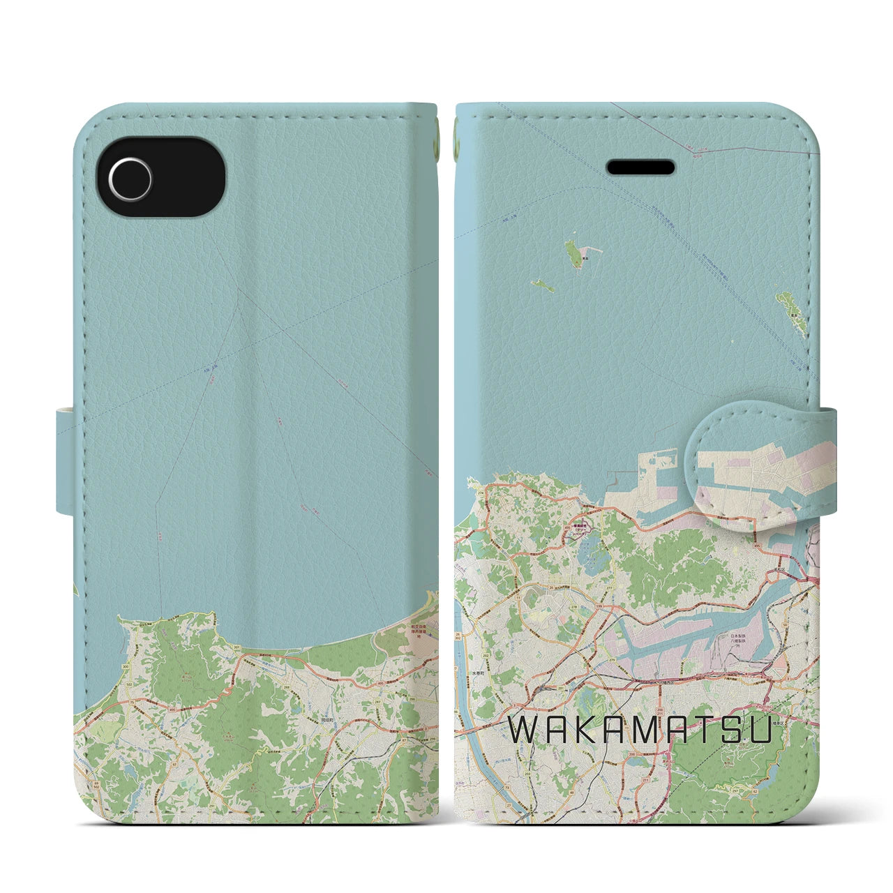 【若松(福岡県)】地図柄iPhoneケース(手帳タイプ)ナチュラル・iPhone SE(第3 / 第2世代) / 8 / 7 / 6s / 6 用