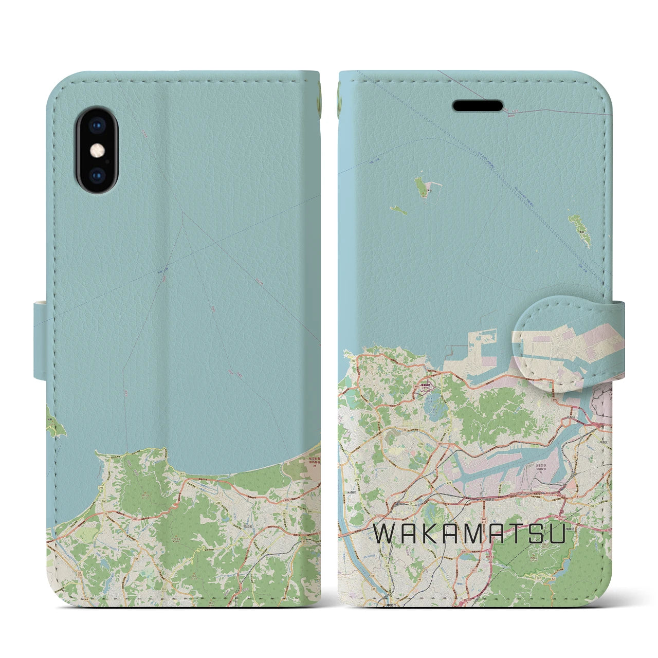 【若松(福岡県)】地図柄iPhoneケース(手帳タイプ)ナチュラル・iPhone XS / X 用