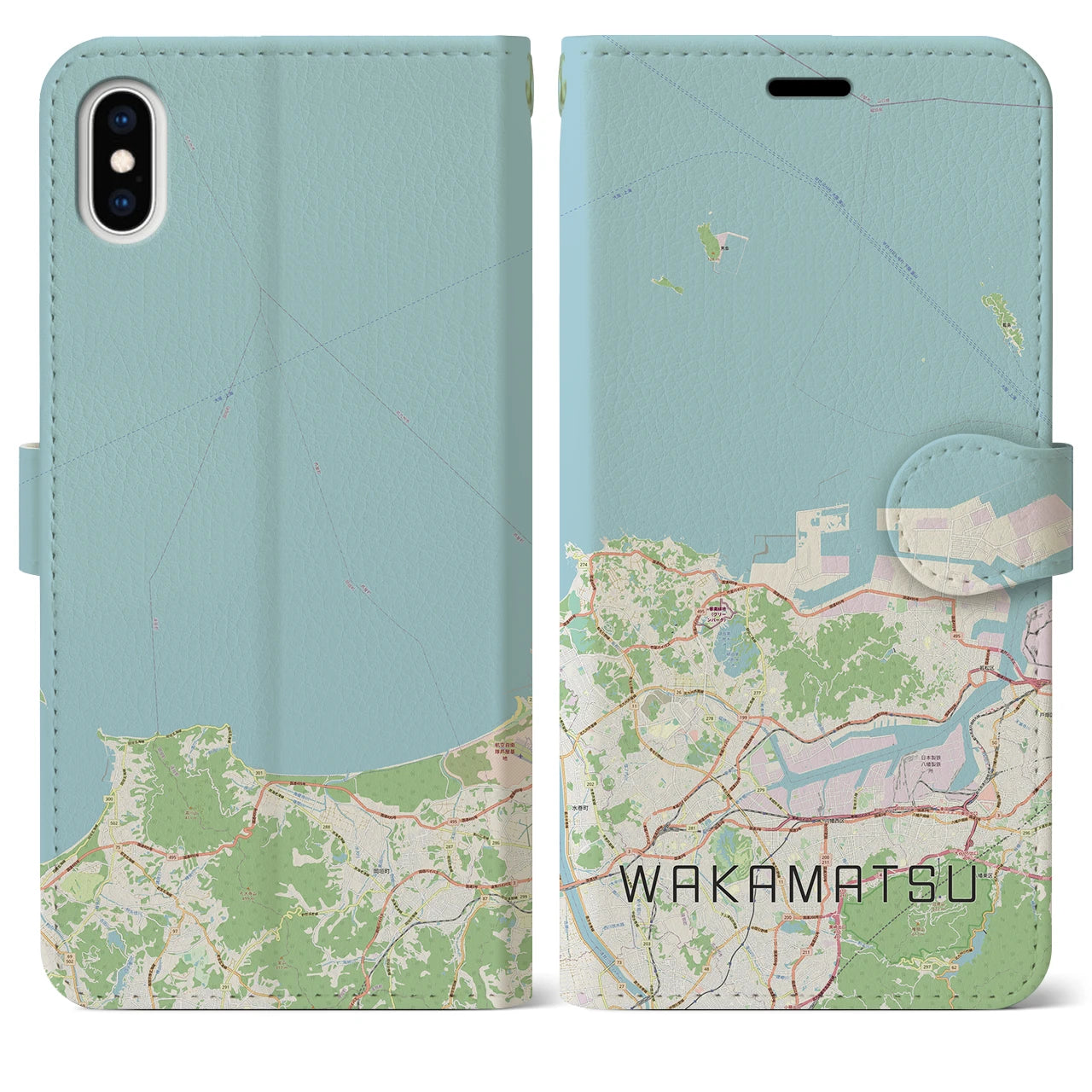 【若松(福岡県)】地図柄iPhoneケース(手帳タイプ)ナチュラル・iPhone XS Max 用
