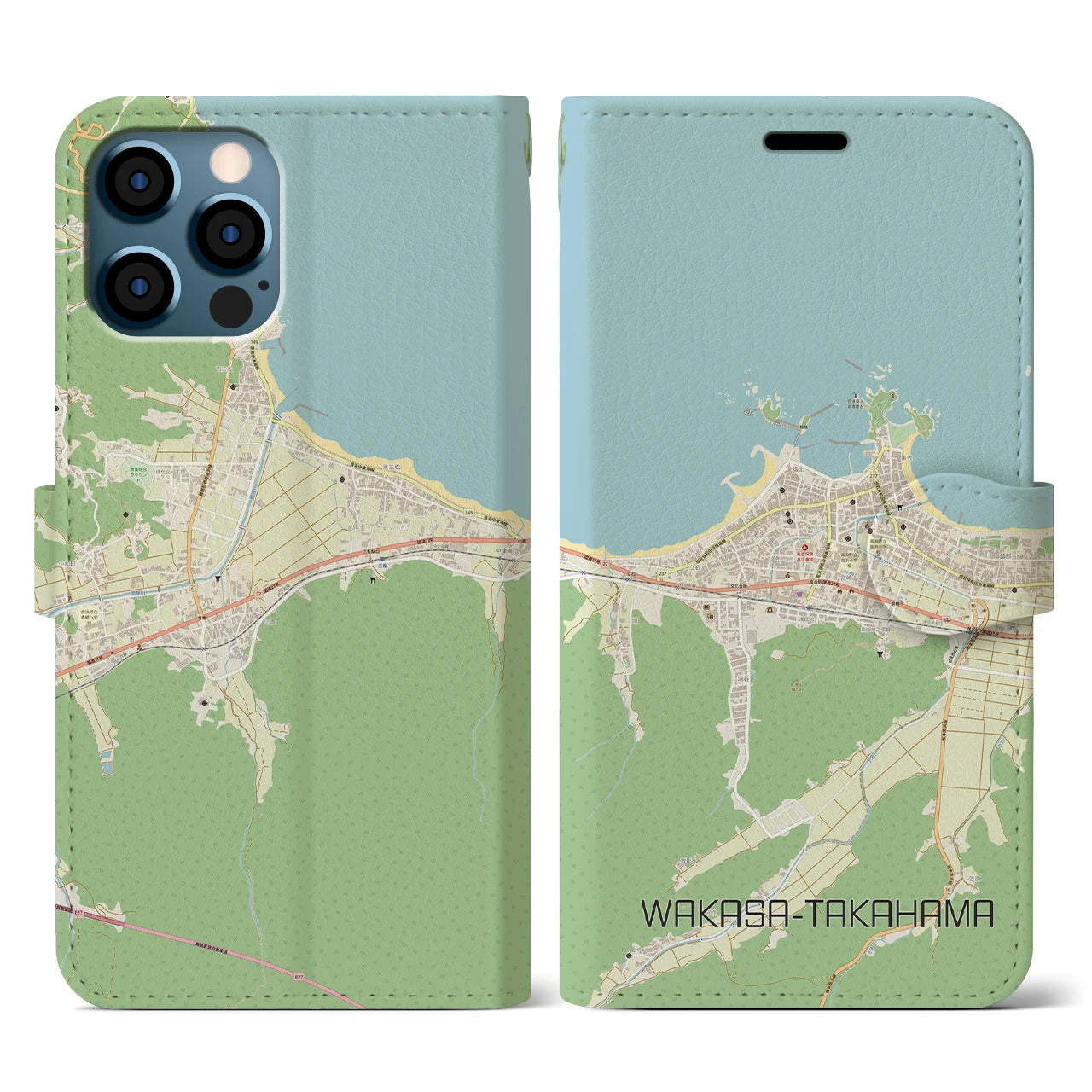 【若狭高浜(福井県)】地図柄iPhoneケース(手帳タイプ)ナチュラル・iPhone 12 / 12 Pro 用