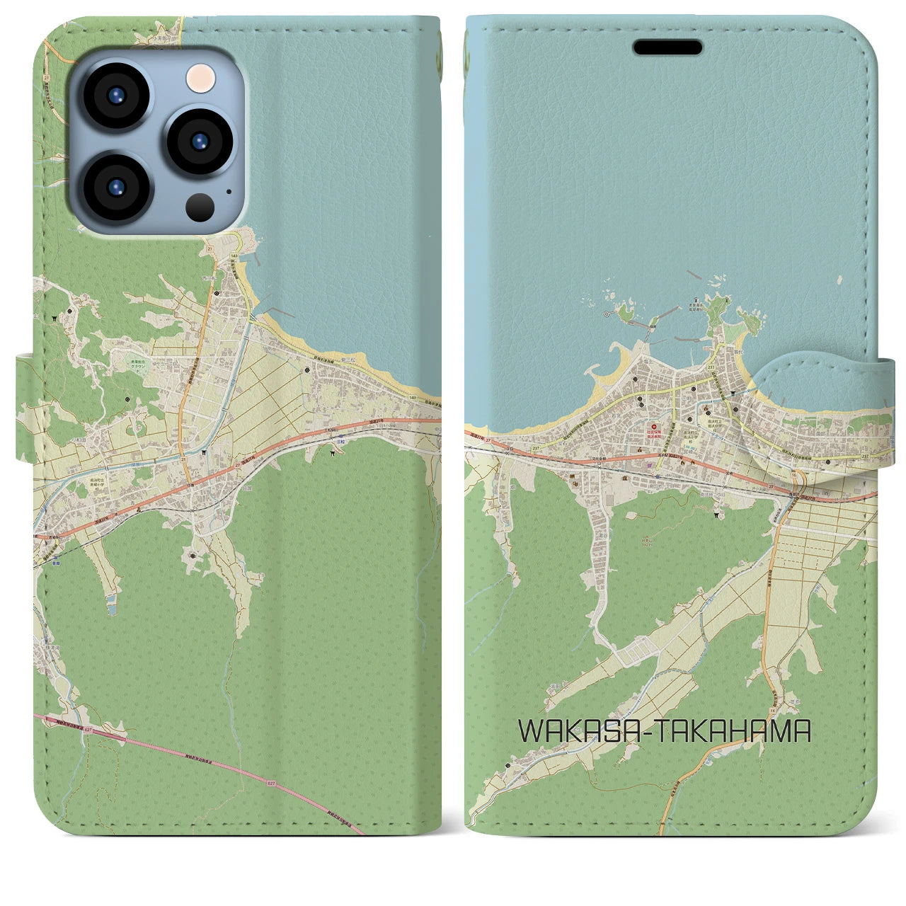【若狭高浜(福井県)】地図柄iPhoneケース(手帳タイプ)ナチュラル・iPhone 13 Pro Max 用