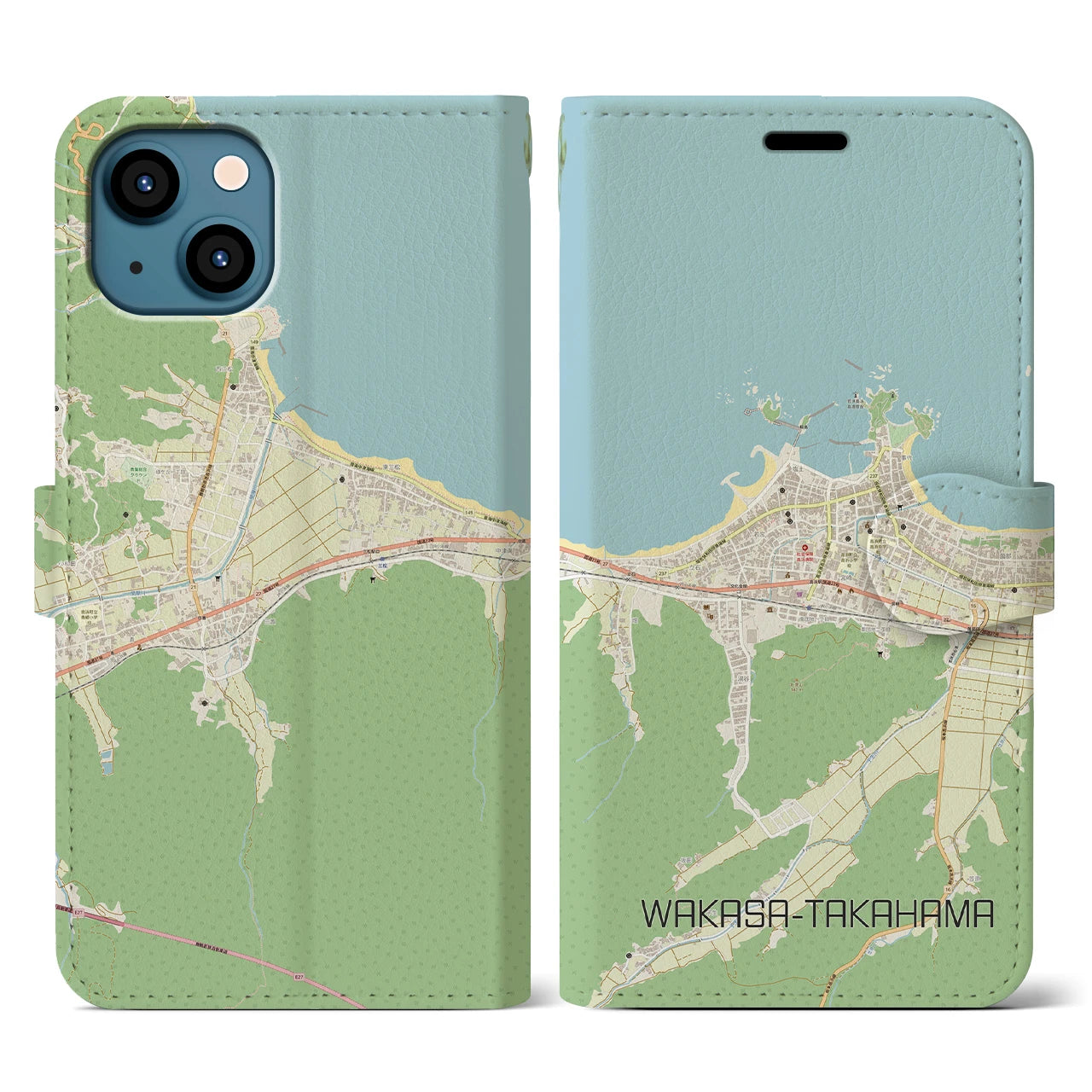 【若狭高浜(福井県)】地図柄iPhoneケース(手帳タイプ)ナチュラル・iPhone 13 用