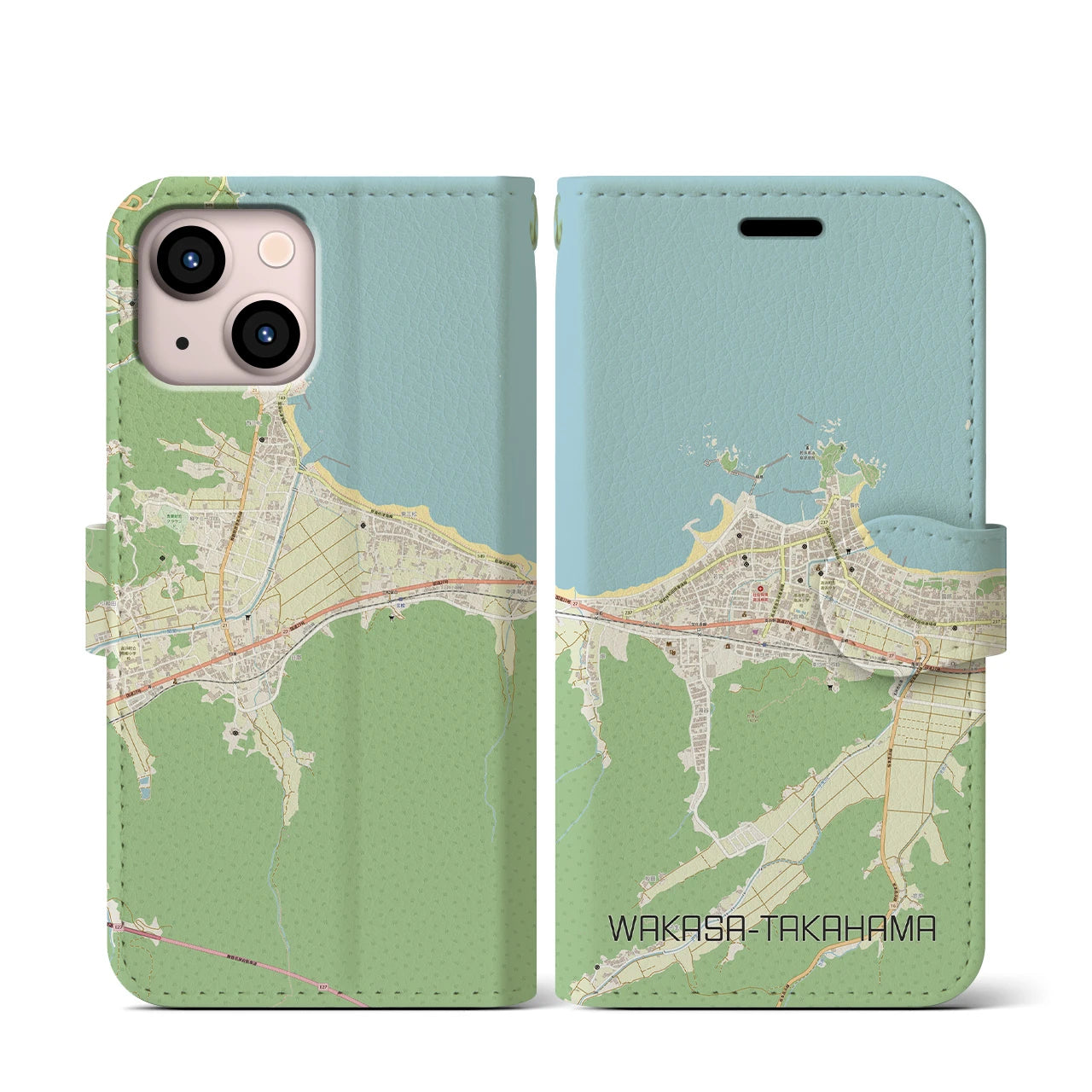 【若狭高浜(福井県)】地図柄iPhoneケース(手帳タイプ)ナチュラル・iPhone 13 mini 用