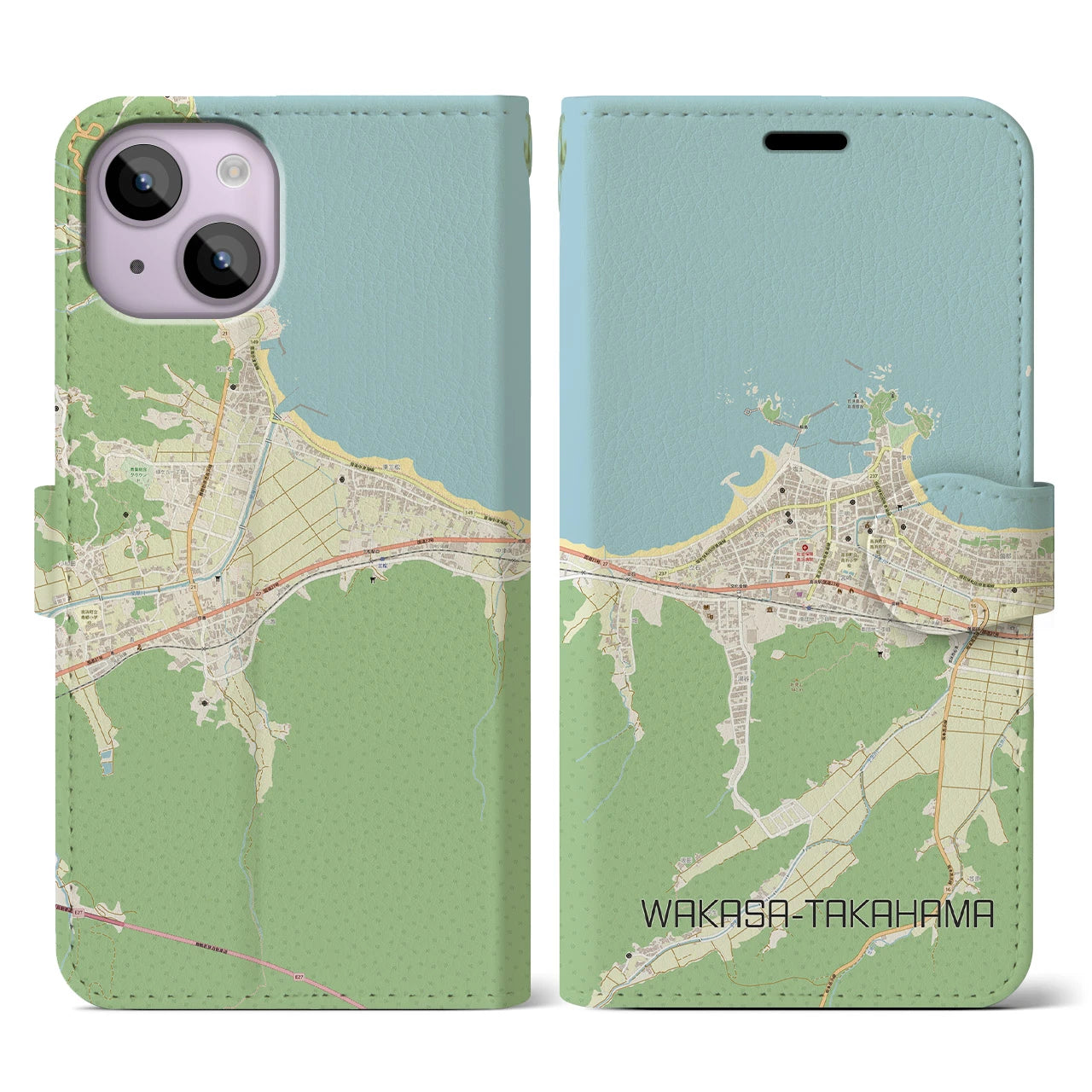 【若狭高浜(福井県)】地図柄iPhoneケース(手帳タイプ)ナチュラル・iPhone 14 用