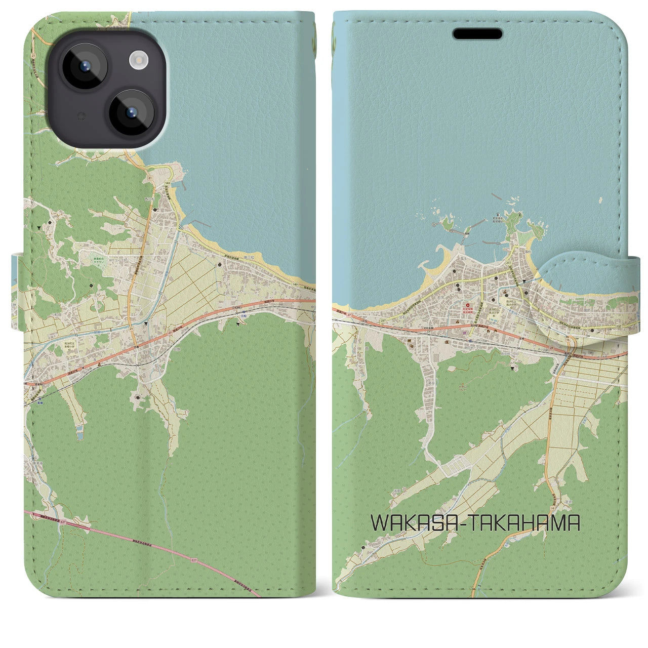 【若狭高浜(福井県)】地図柄iPhoneケース(手帳タイプ)ナチュラル・iPhone 14 Plus 用