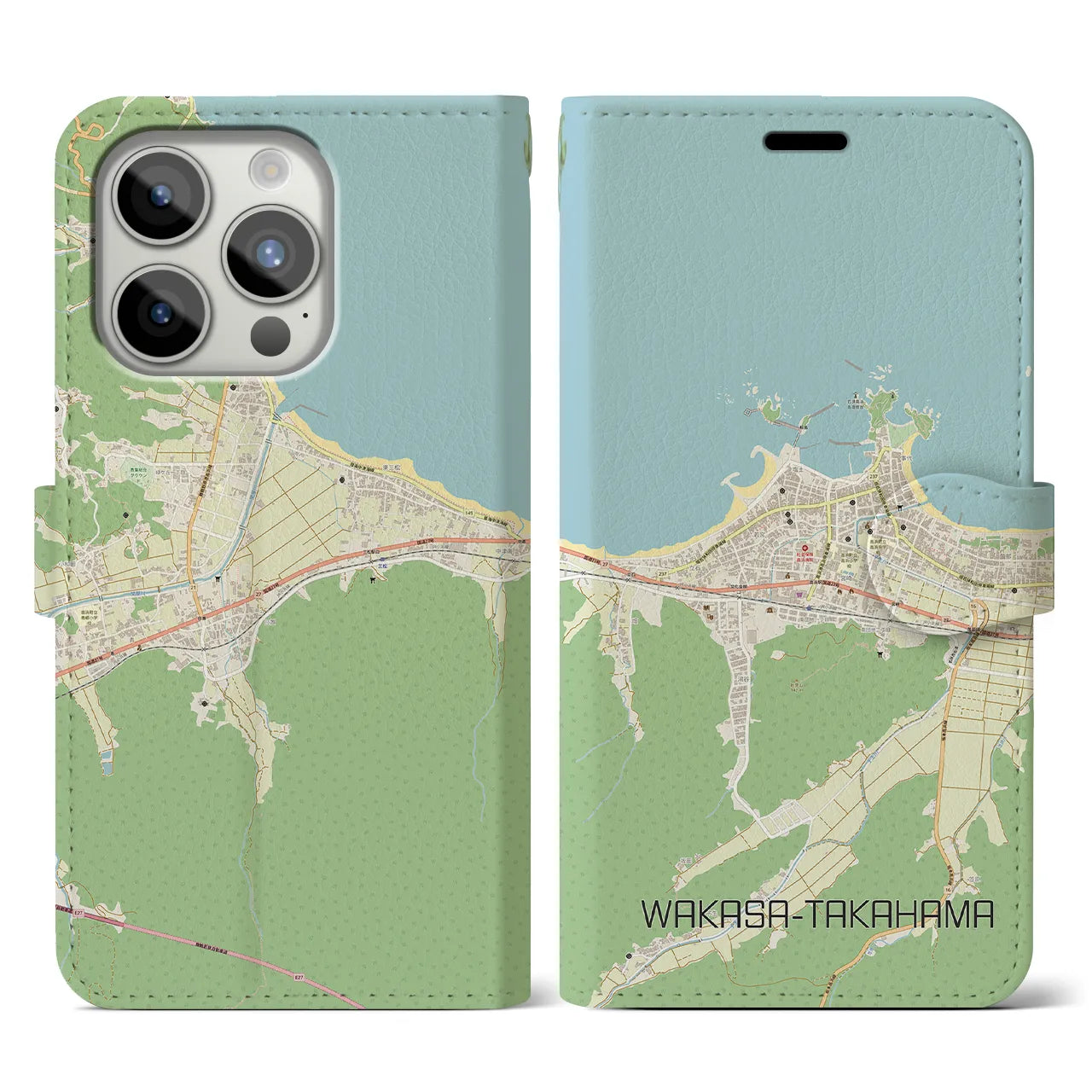 【若狭高浜(福井県)】地図柄iPhoneケース(手帳タイプ)ナチュラル・iPhone 15 Pro 用