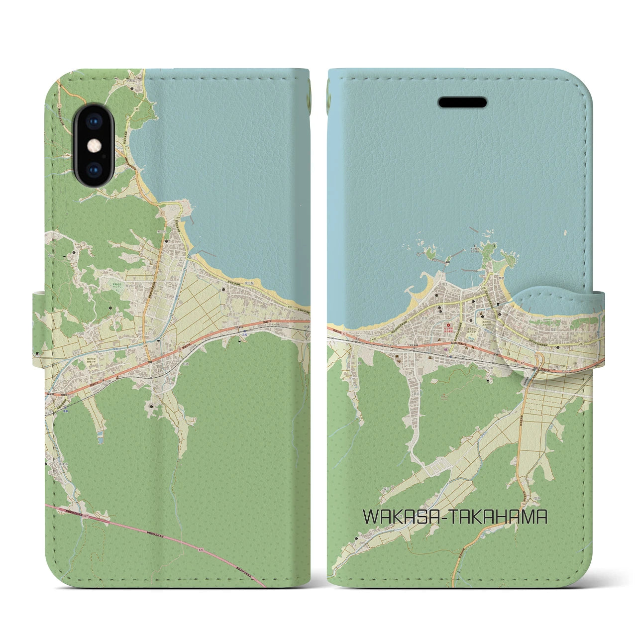 【若狭高浜(福井県)】地図柄iPhoneケース(手帳タイプ)ナチュラル・iPhone XS / X 用