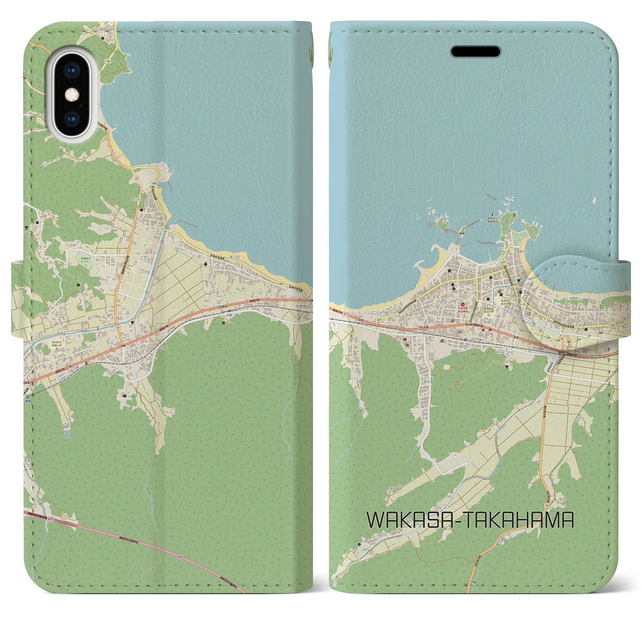 【若狭高浜(福井県)】地図柄iPhoneケース(手帳タイプ)ナチュラル・iPhone XS Max 用