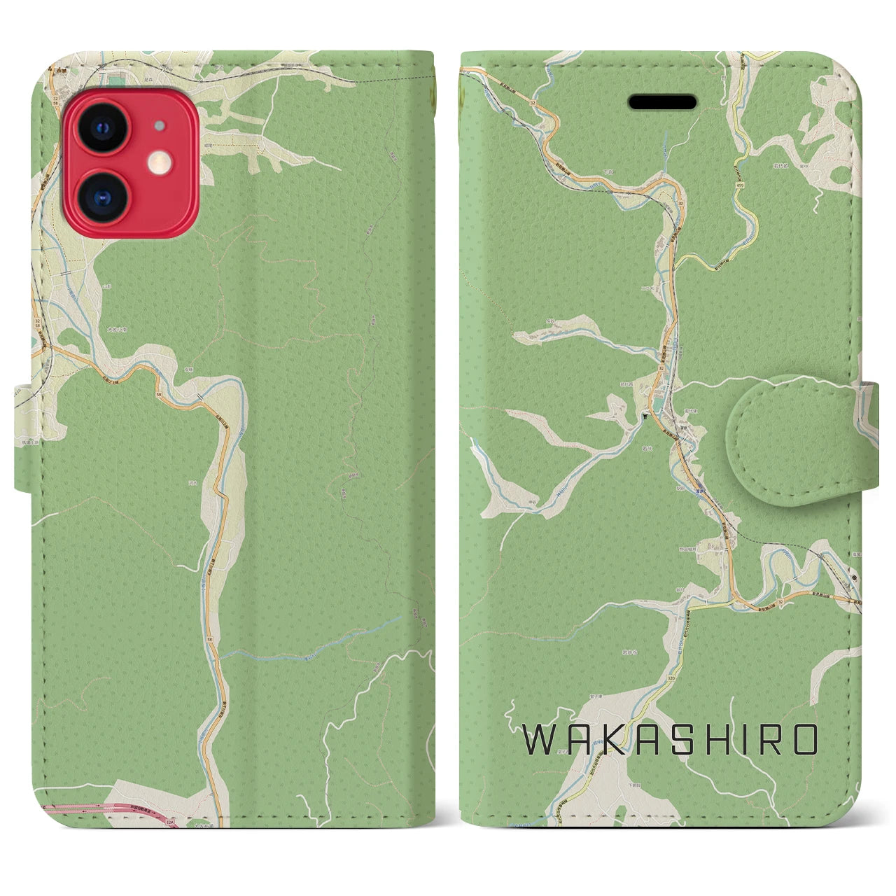 【若代(岡山県)】地図柄iPhoneケース(手帳タイプ)ナチュラル・iPhone 11 用