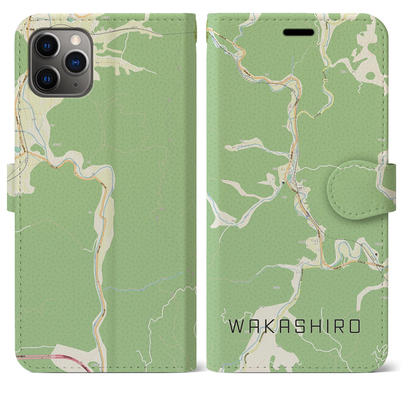 【若代(岡山県)】地図柄iPhoneケース(手帳タイプ)ナチュラル・iPhone 11 Pro Max 用