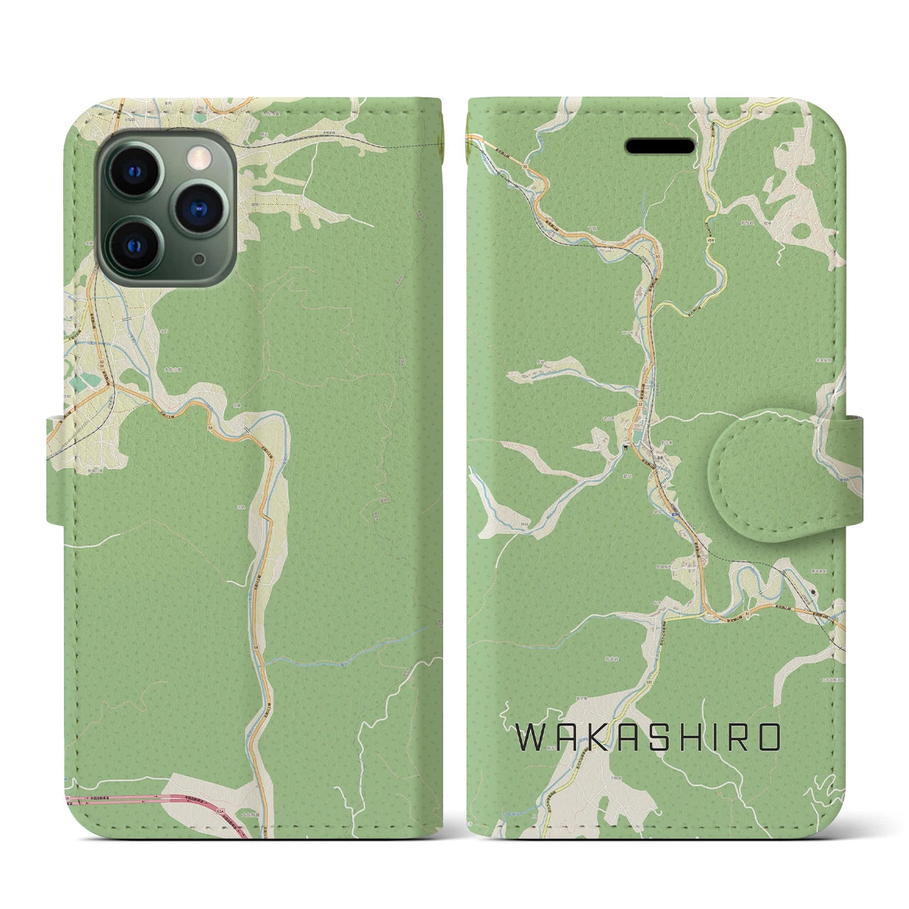 【若代(岡山県)】地図柄iPhoneケース(手帳タイプ)ナチュラル・iPhone 11 Pro 用