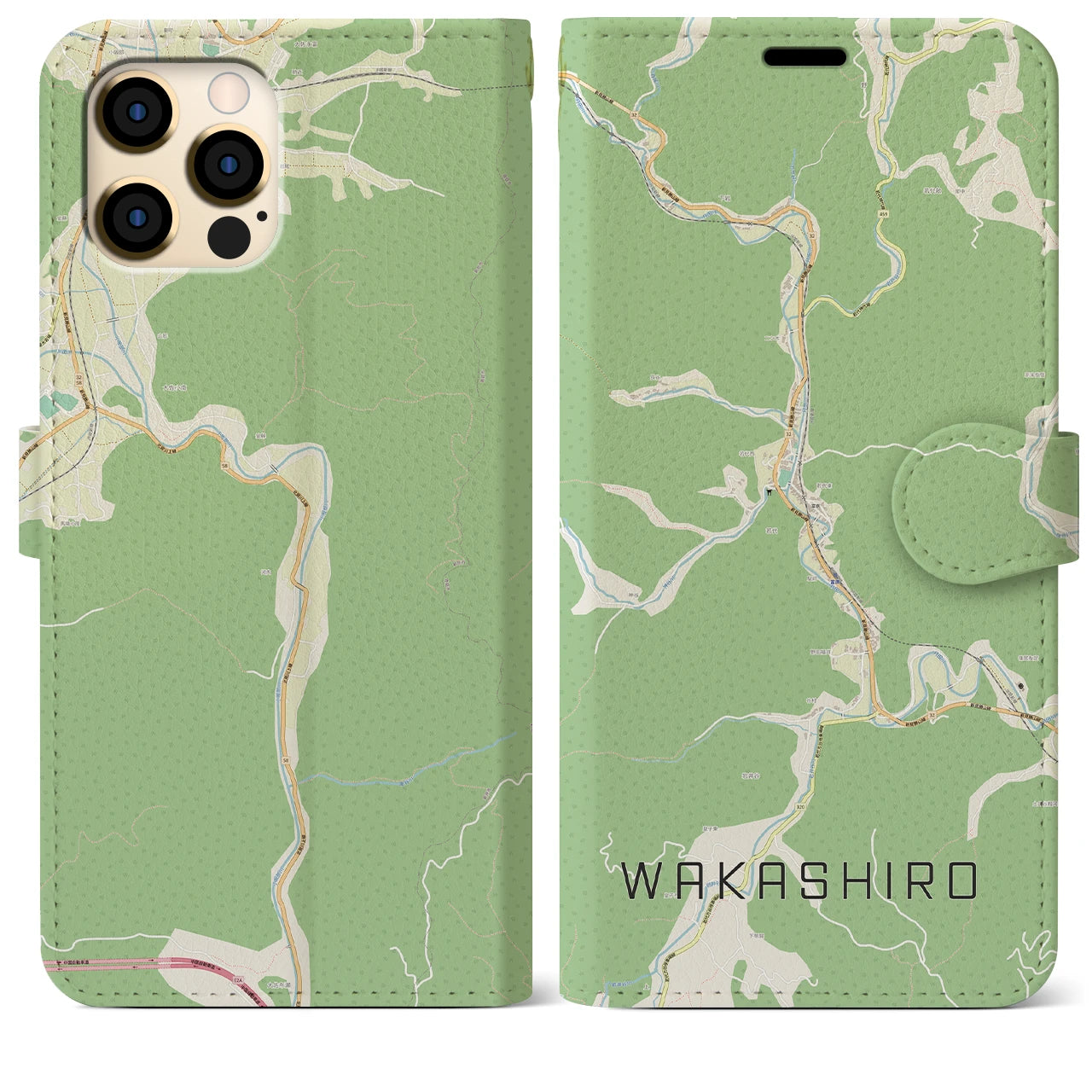【若代(岡山県)】地図柄iPhoneケース(手帳タイプ)ナチュラル・iPhone 12 Pro Max 用
