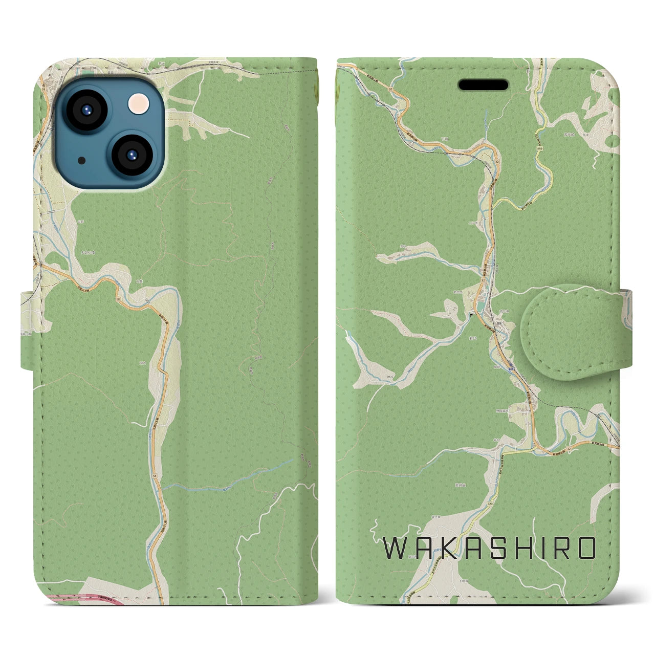 【若代(岡山県)】地図柄iPhoneケース(手帳タイプ)ナチュラル・iPhone 13 用