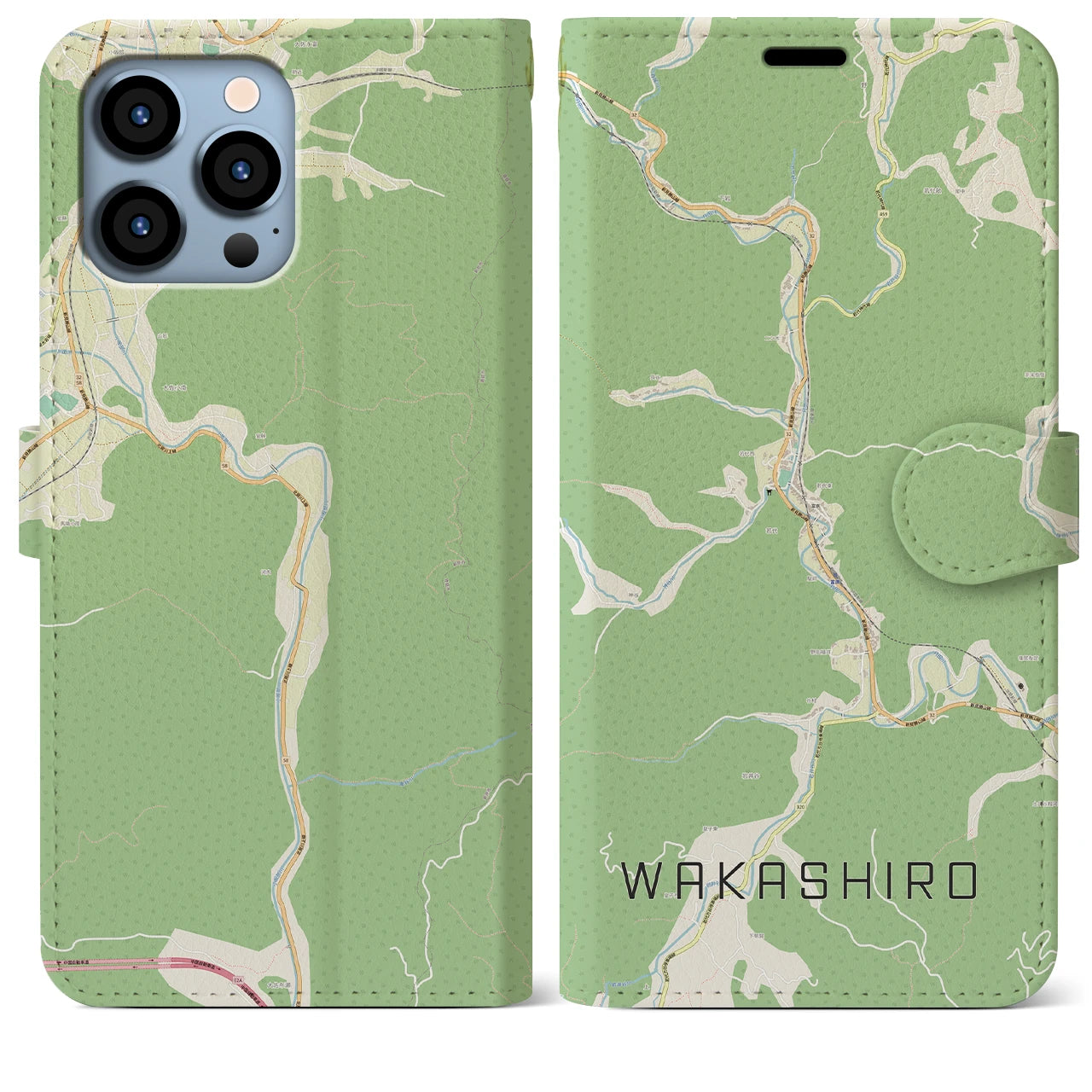 【若代(岡山県)】地図柄iPhoneケース(手帳タイプ)ナチュラル・iPhone 13 Pro Max 用
