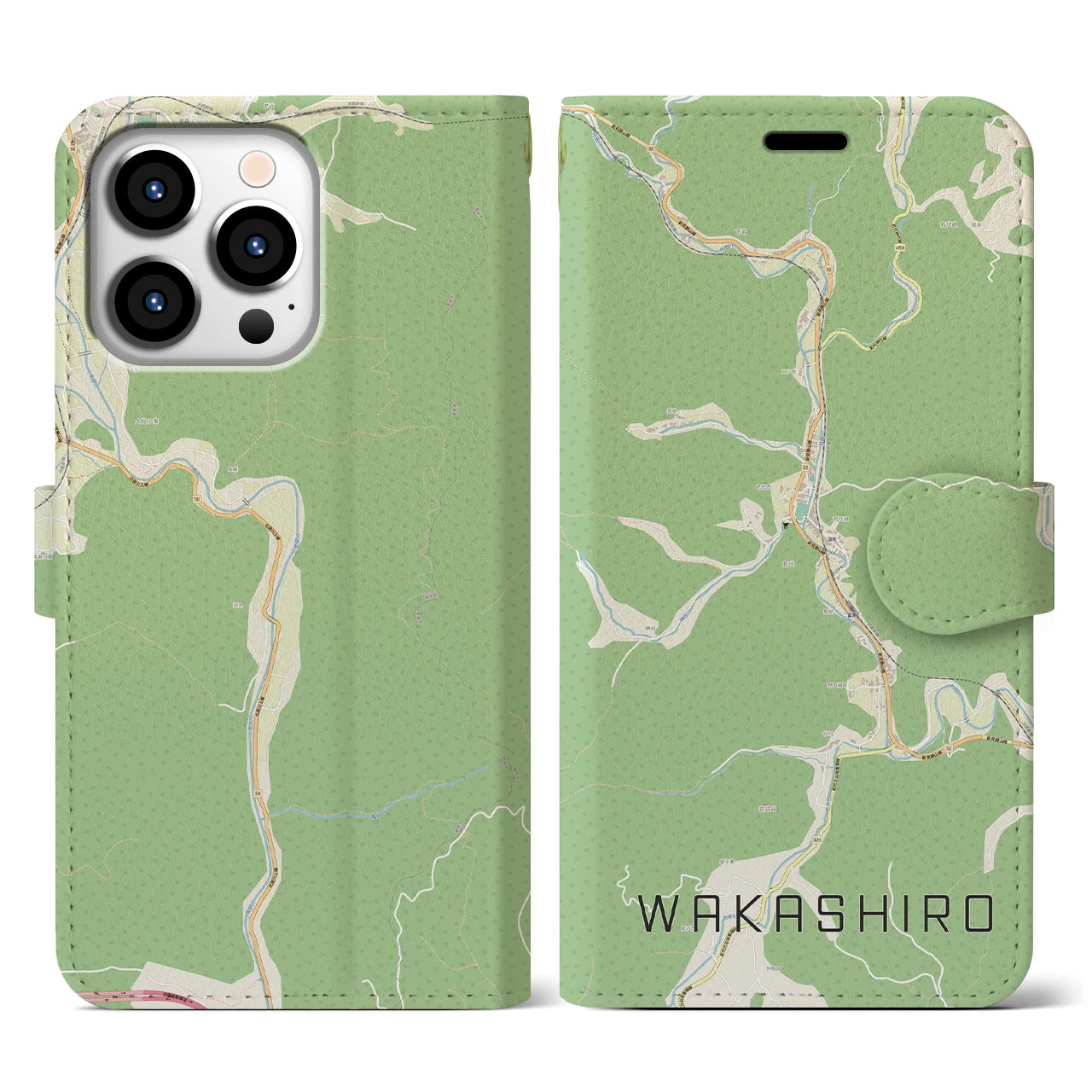 【若代(岡山県)】地図柄iPhoneケース(手帳タイプ)ナチュラル・iPhone 13 Pro 用