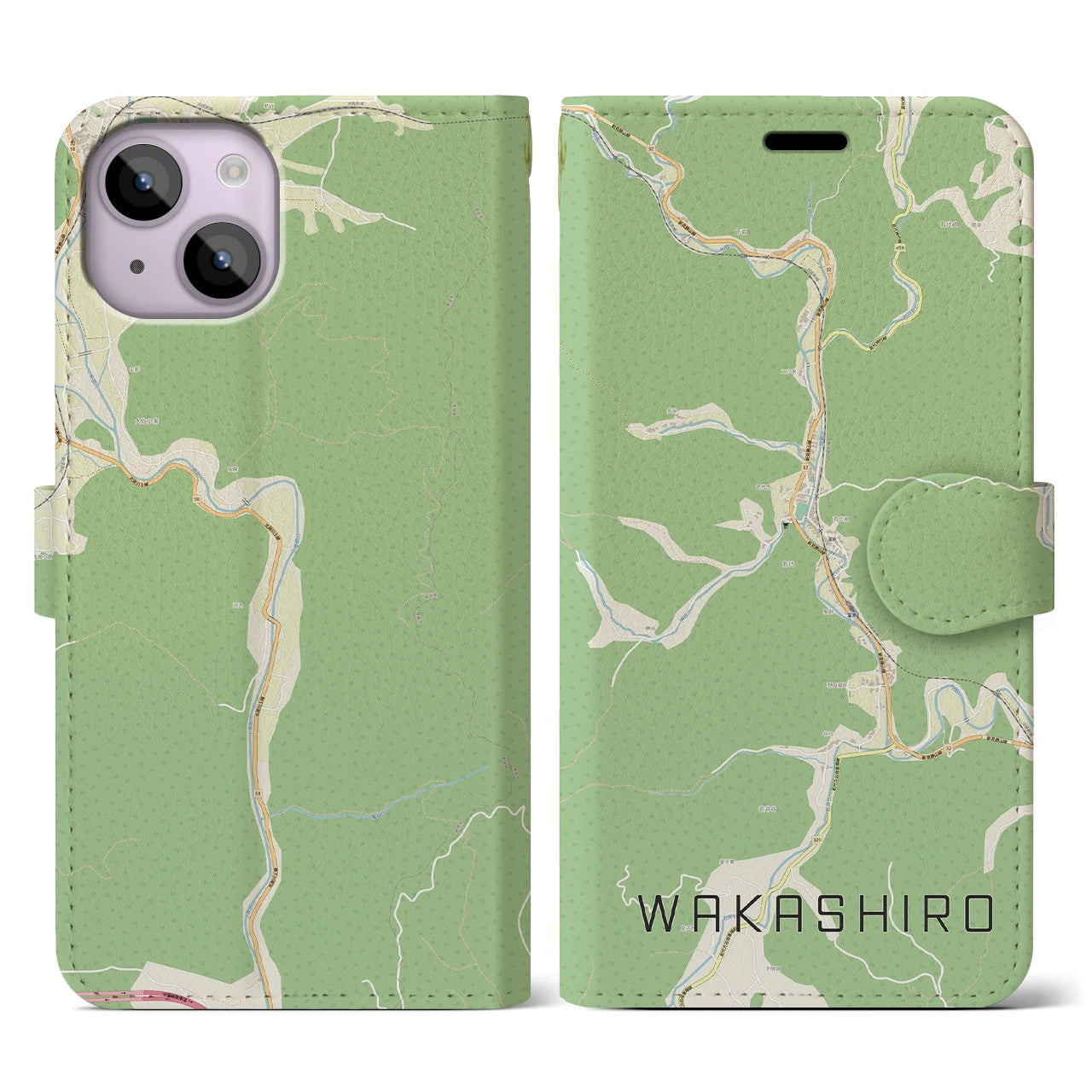 【若代(岡山県)】地図柄iPhoneケース(手帳タイプ)ナチュラル・iPhone 14 用