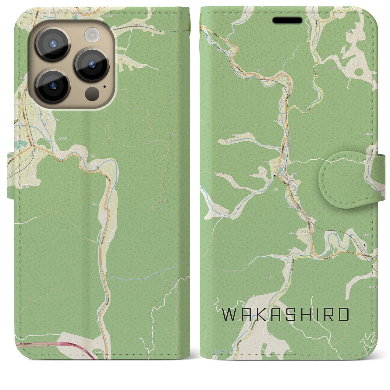 【若代(岡山県)】地図柄iPhoneケース(手帳タイプ)ナチュラル・iPhone 14 Pro Max 用
