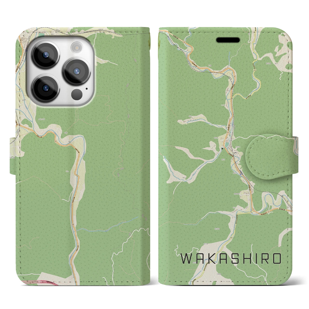 【若代(岡山県)】地図柄iPhoneケース(手帳タイプ)ナチュラル・iPhone 14 Pro 用