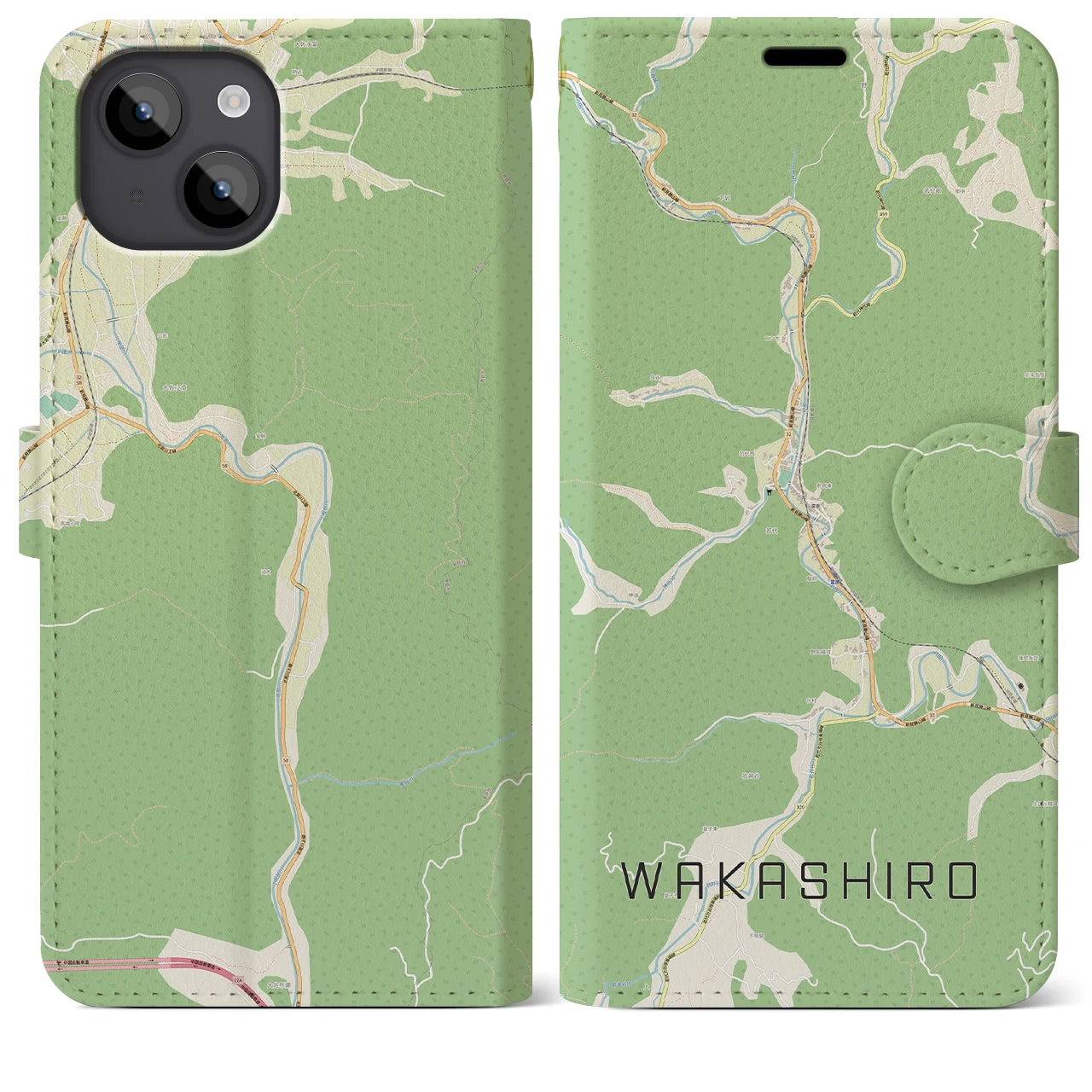 【若代(岡山県)】地図柄iPhoneケース(手帳タイプ)ナチュラル・iPhone 14 Plus 用