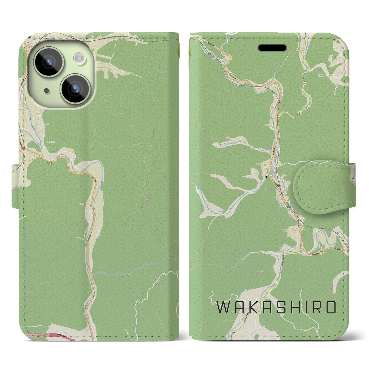 【若代(岡山県)】地図柄iPhoneケース(手帳タイプ)ナチュラル・iPhone 15 用