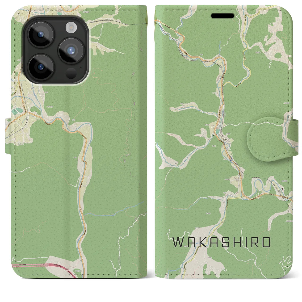 【若代(岡山県)】地図柄iPhoneケース(手帳タイプ)ナチュラル・iPhone 15 Pro Max 用