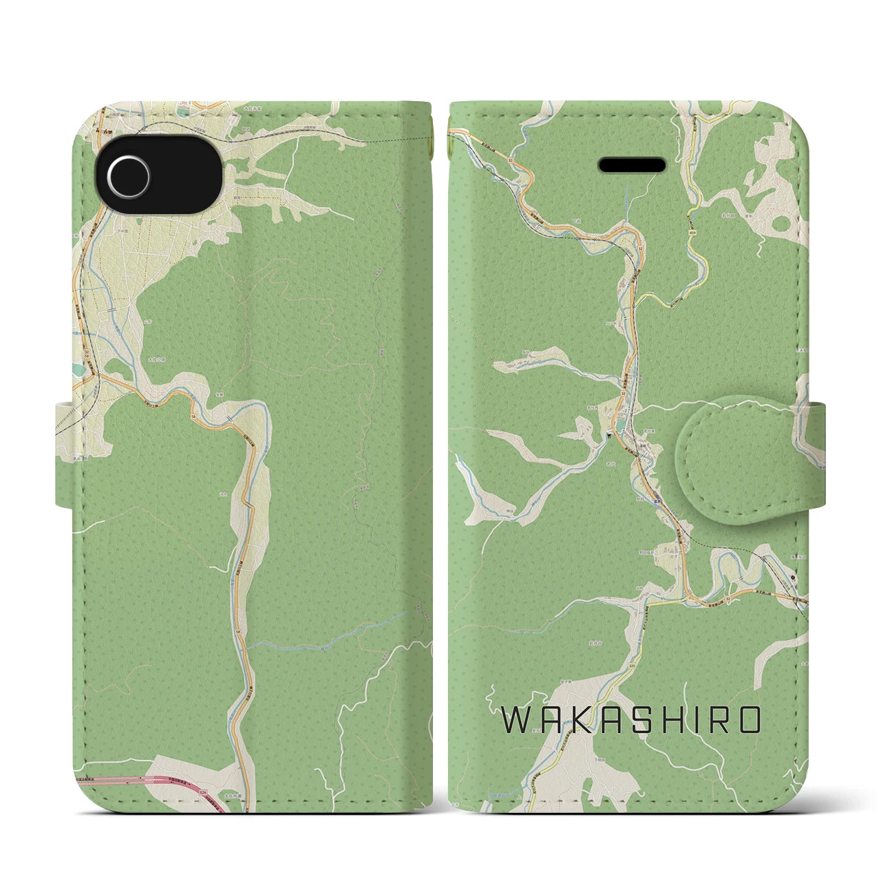 【若代(岡山県)】地図柄iPhoneケース(手帳タイプ)ナチュラル・iPhone SE(第3 / 第2世代) / 8 / 7 / 6s / 6 用