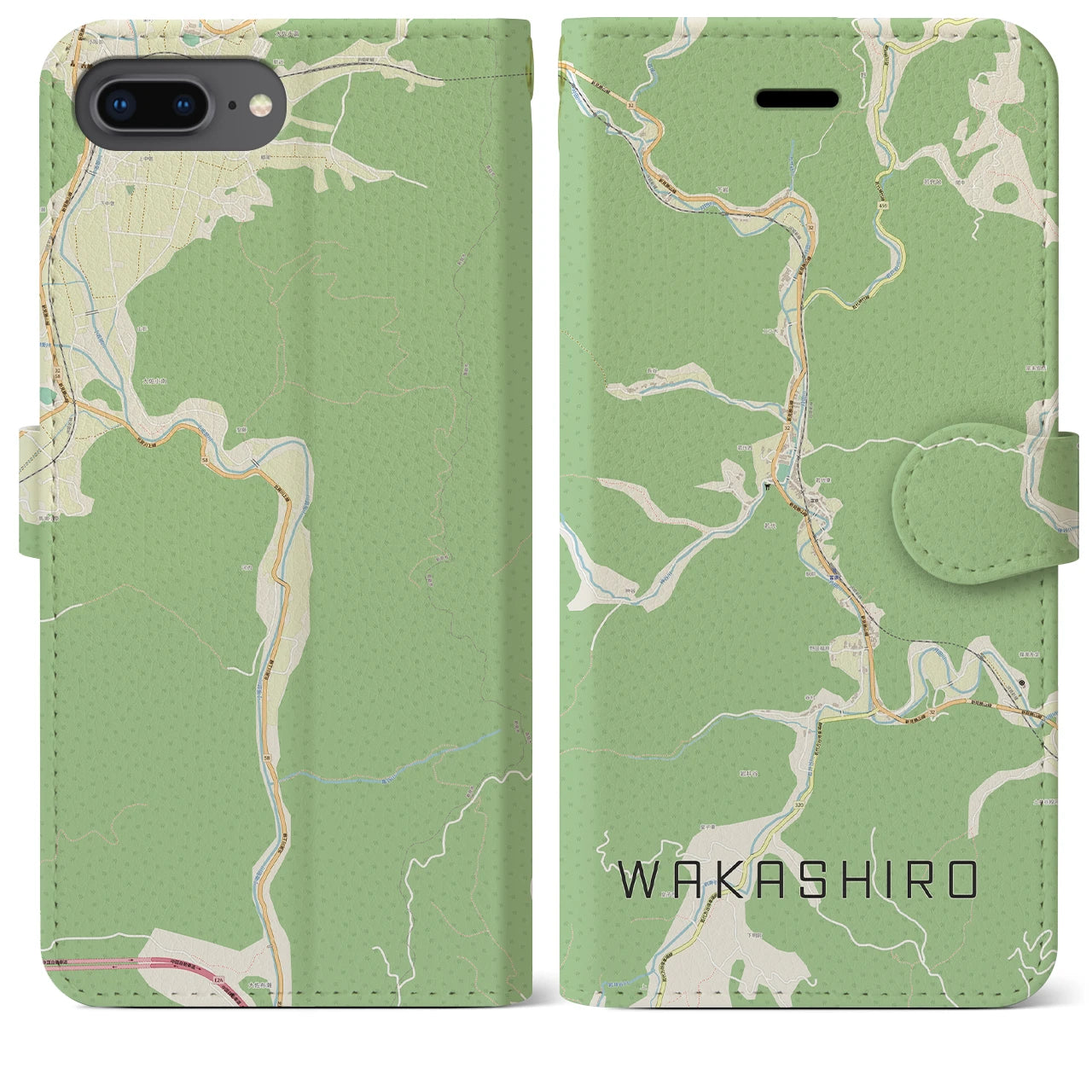 【若代(岡山県)】地図柄iPhoneケース(手帳タイプ)ナチュラル・iPhone 8Plus /7Plus / 6sPlus / 6Plus 用