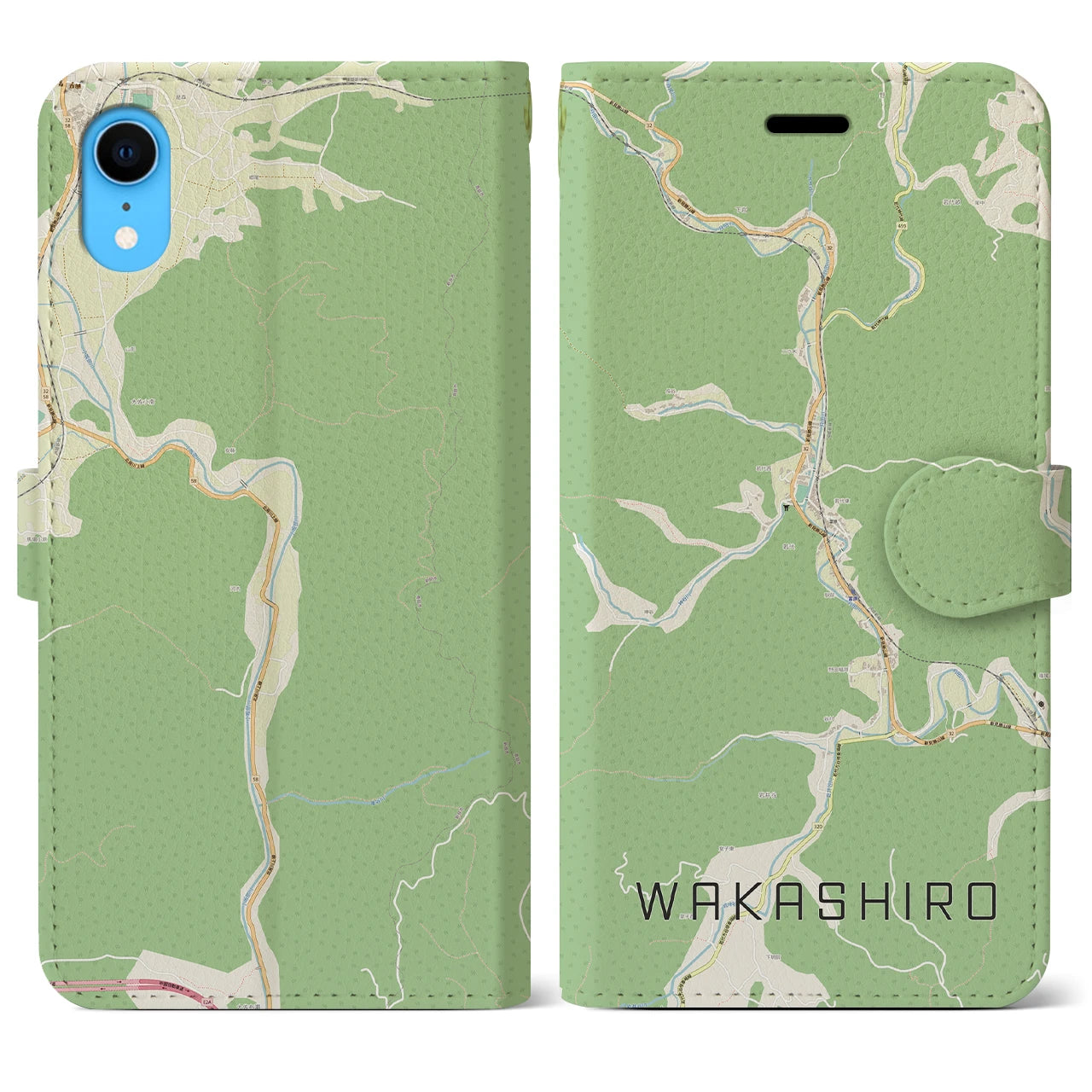 【若代(岡山県)】地図柄iPhoneケース(手帳タイプ)ナチュラル・iPhone XR 用