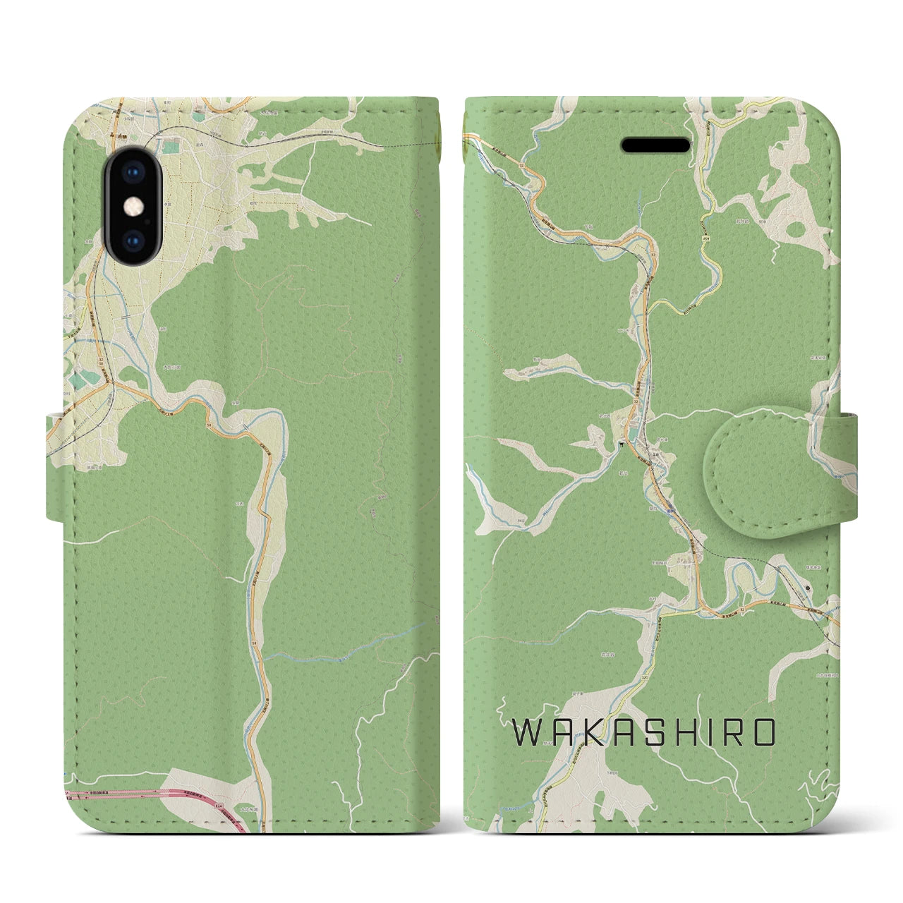 【若代(岡山県)】地図柄iPhoneケース(手帳タイプ)ナチュラル・iPhone XS / X 用