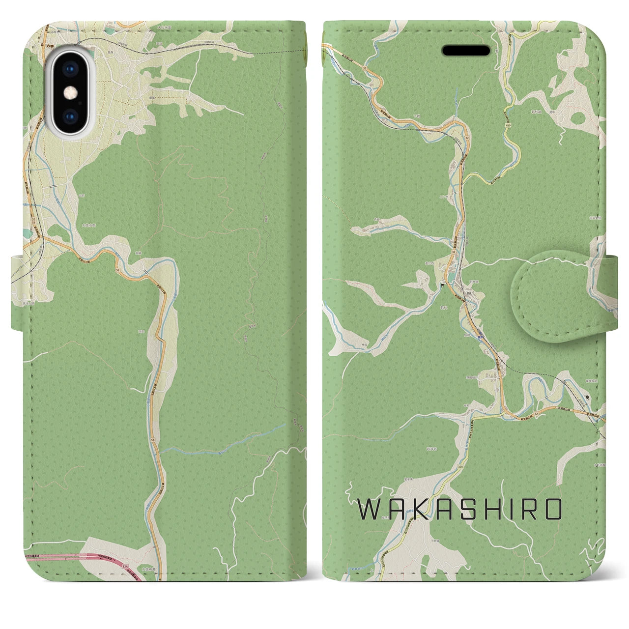 【若代(岡山県)】地図柄iPhoneケース(手帳タイプ)ナチュラル・iPhone XS Max 用