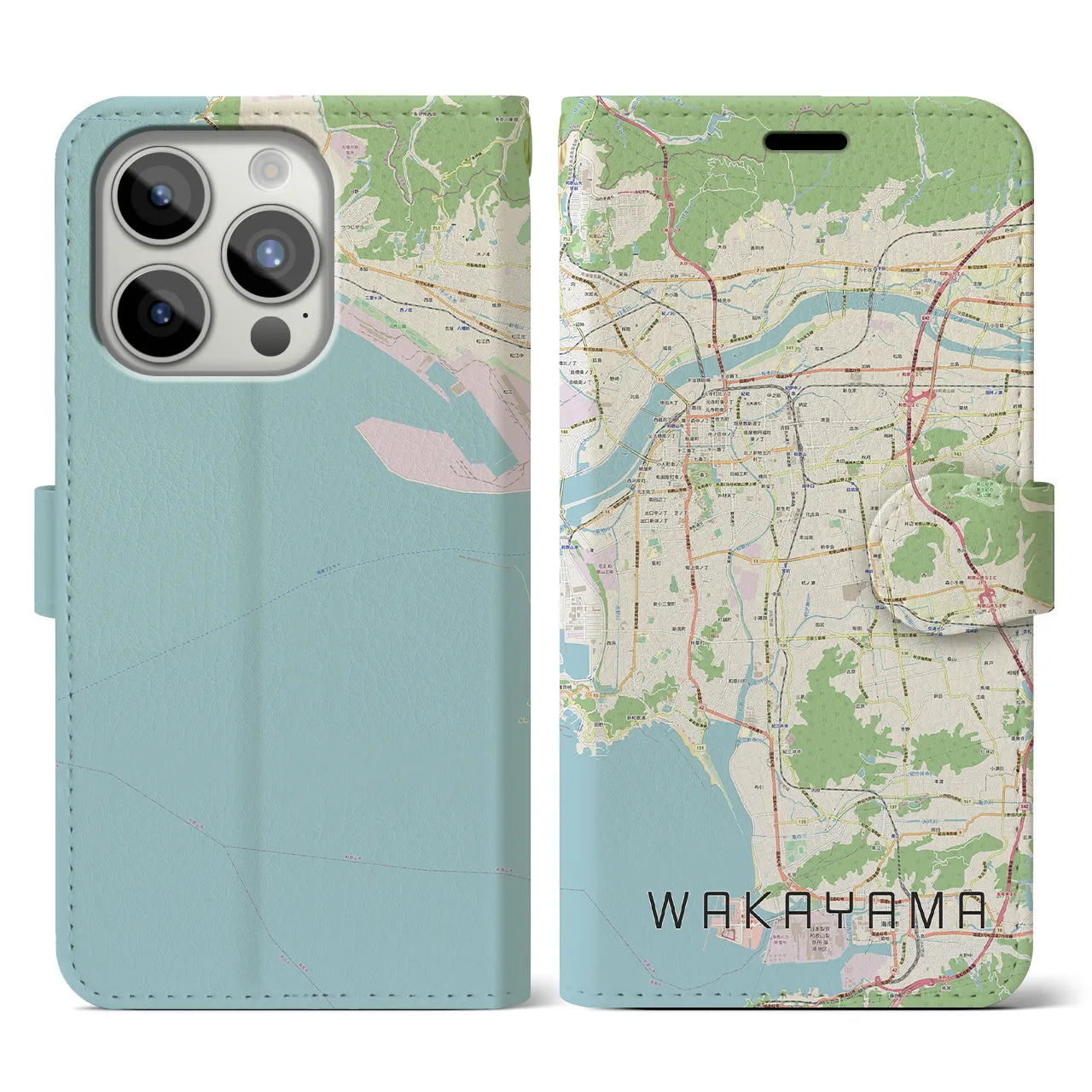 【和歌山(和歌山県)】地図柄iPhoneケース(手帳タイプ)ナチュラル・iPhone 15 Pro 用