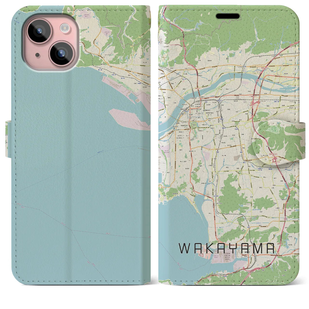 【和歌山(和歌山県)】地図柄iPhoneケース(手帳タイプ)ナチュラル・iPhone 15 Plus 用