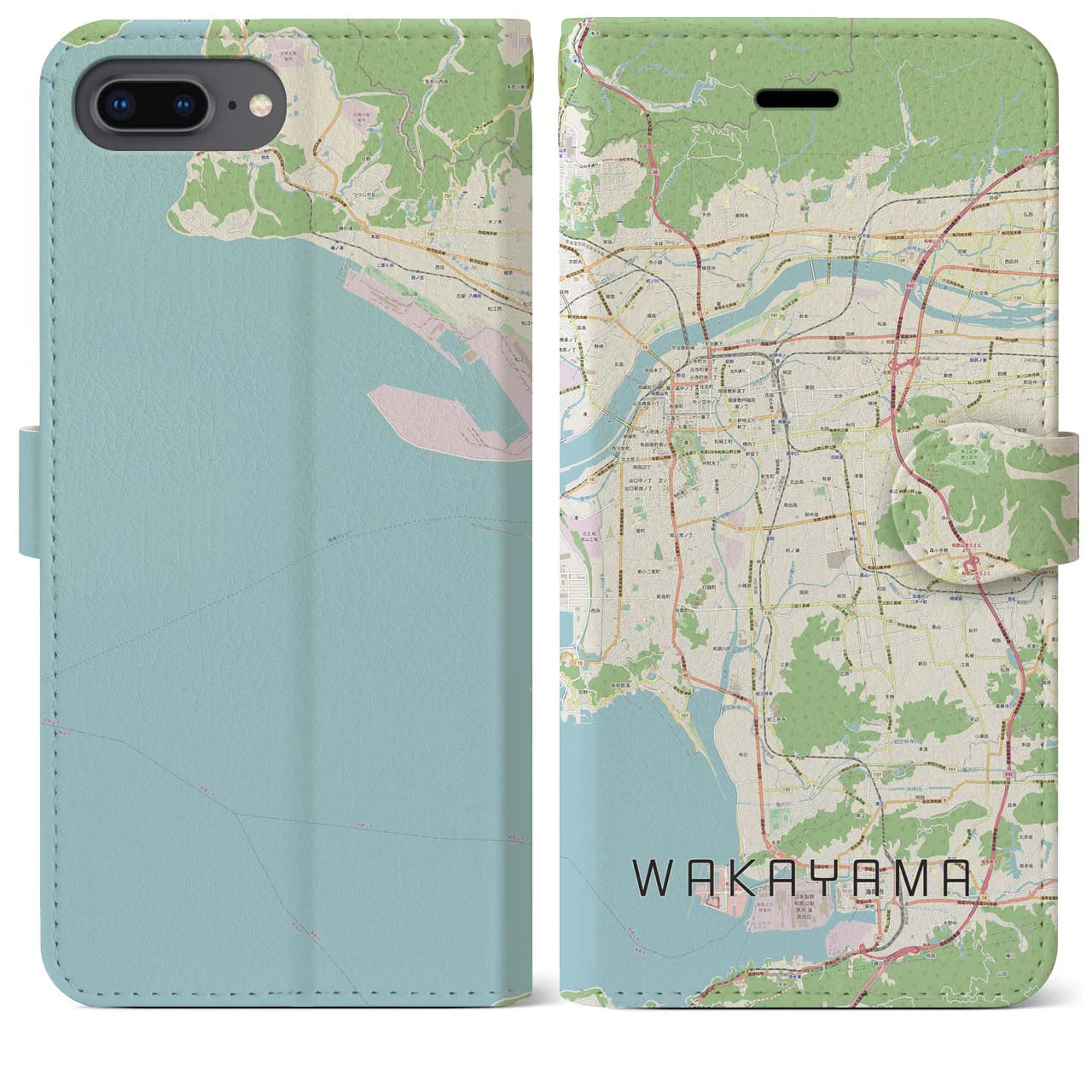 【和歌山(和歌山県)】地図柄iPhoneケース(手帳タイプ)ナチュラル・iPhone 8Plus /7Plus / 6sPlus / 6Plus 用