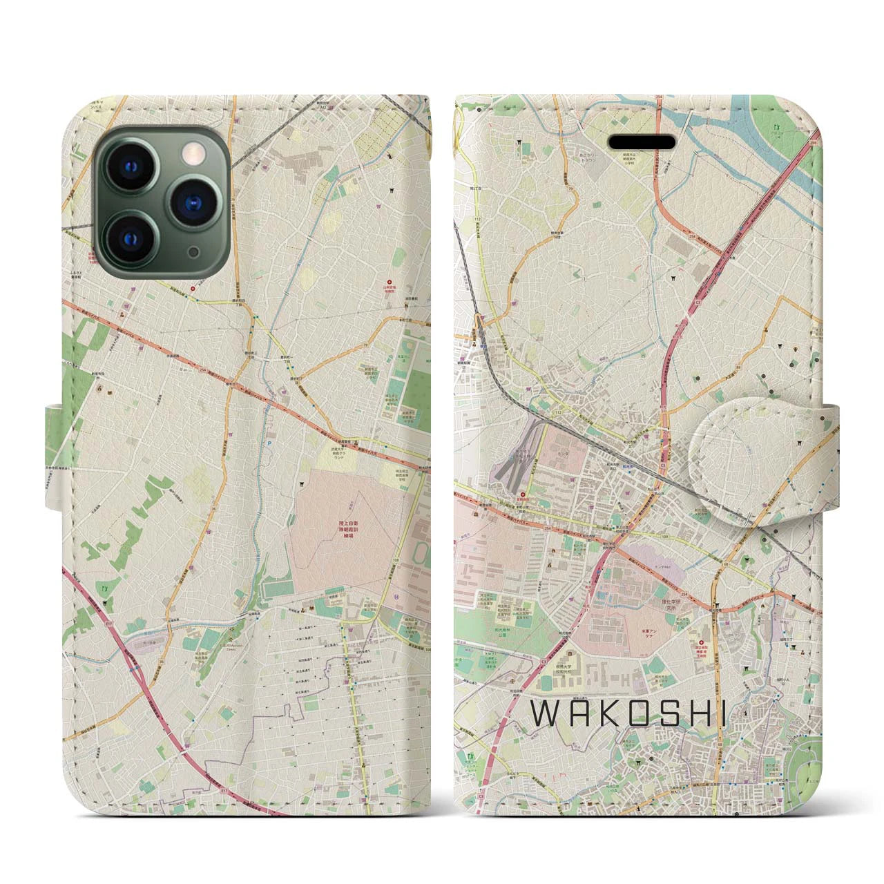 【和光市(埼玉県)】地図柄iPhoneケース(手帳タイプ)ナチュラル・iPhone 11 Pro 用