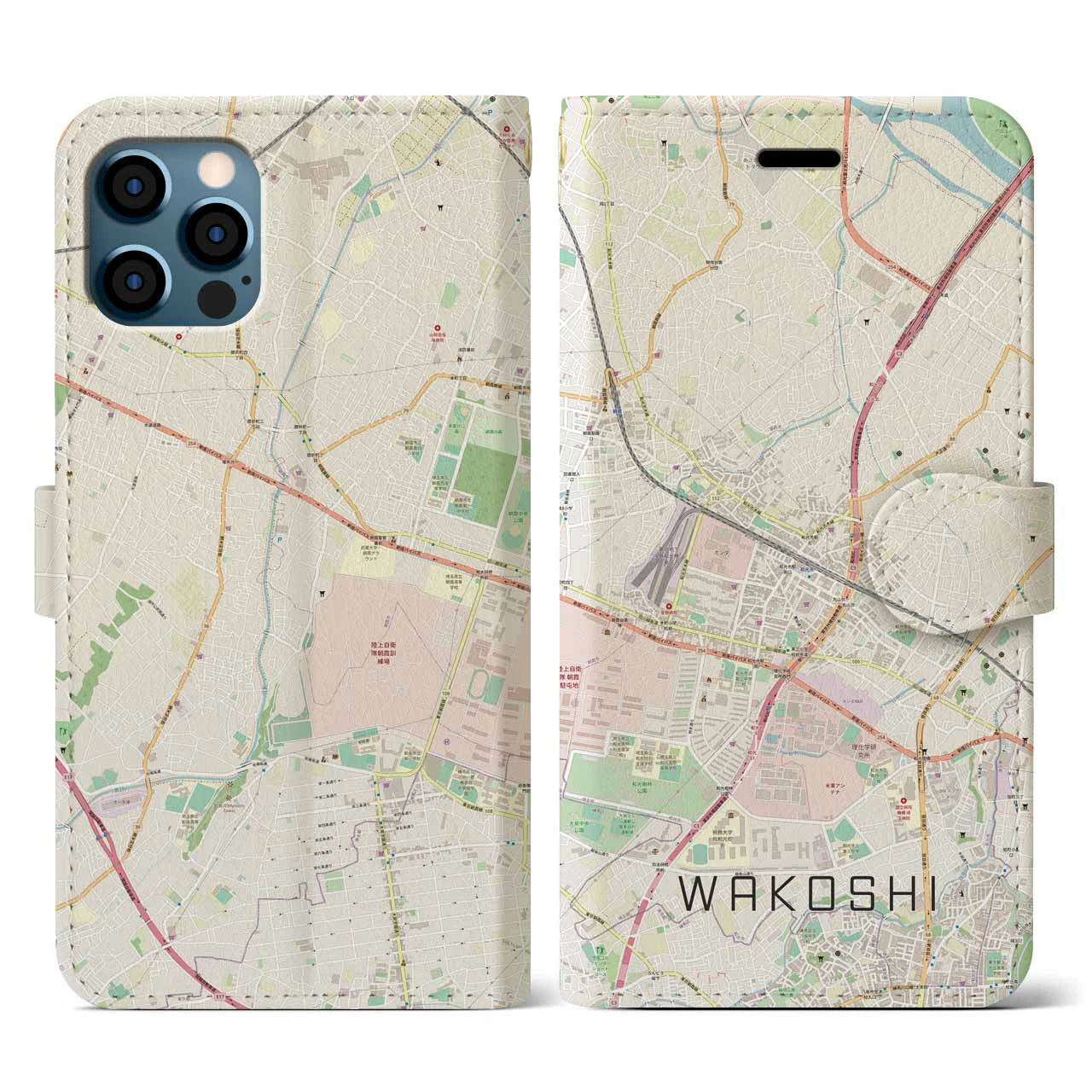 【和光市(埼玉県)】地図柄iPhoneケース(手帳タイプ)ナチュラル・iPhone 12 / 12 Pro 用