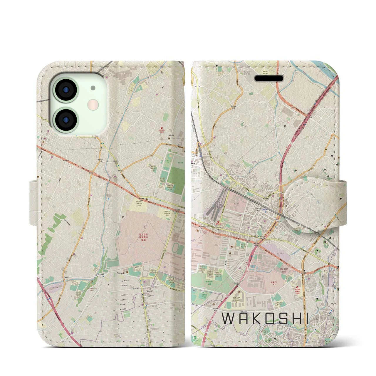 【和光市(埼玉県)】地図柄iPhoneケース(手帳タイプ)ナチュラル・iPhone 12 mini 用
