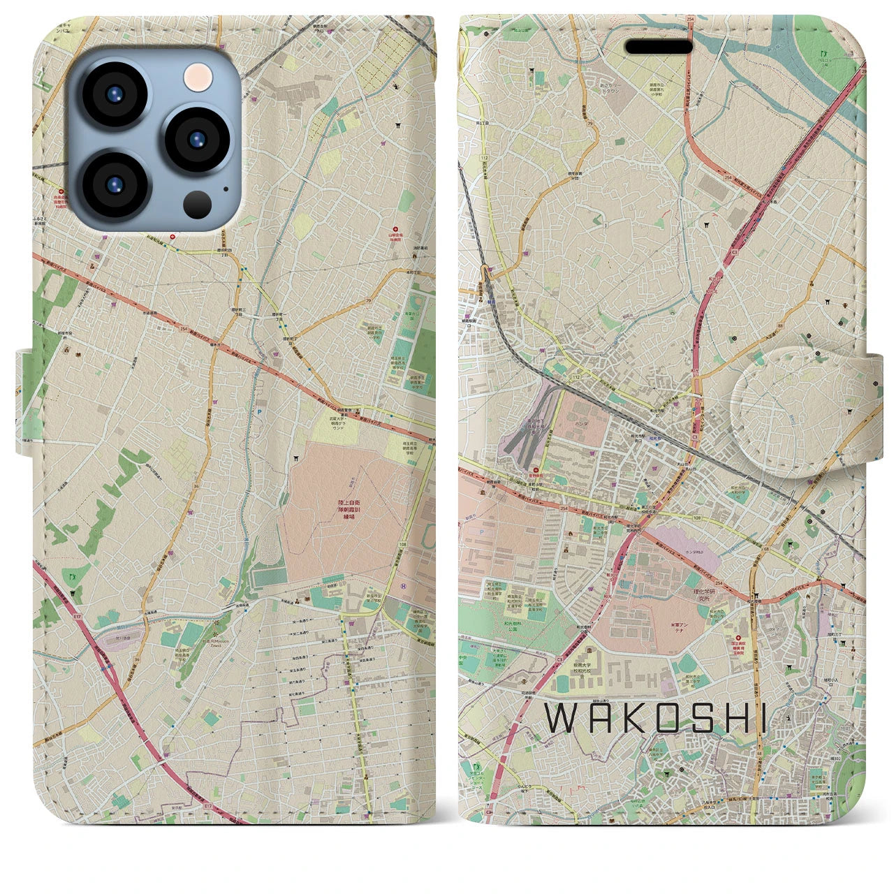 【和光市(埼玉県)】地図柄iPhoneケース(手帳タイプ)ナチュラル・iPhone 13 Pro Max 用