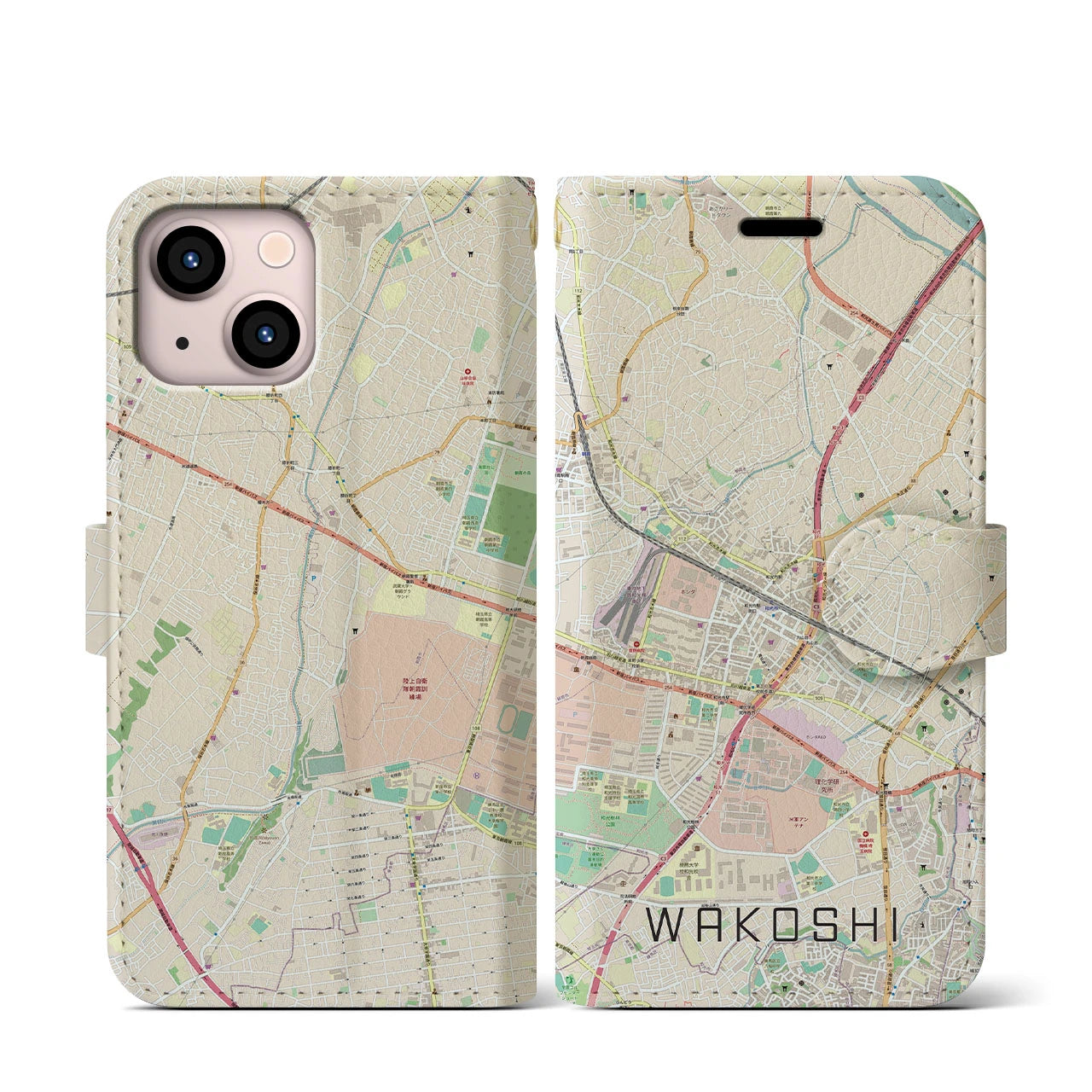 【和光市(埼玉県)】地図柄iPhoneケース(手帳タイプ)ナチュラル・iPhone 13 mini 用