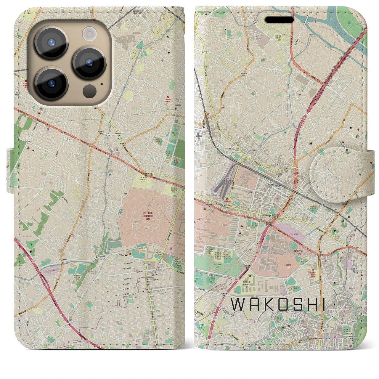 【和光市(埼玉県)】地図柄iPhoneケース(手帳タイプ)ナチュラル・iPhone 14 Pro Max 用