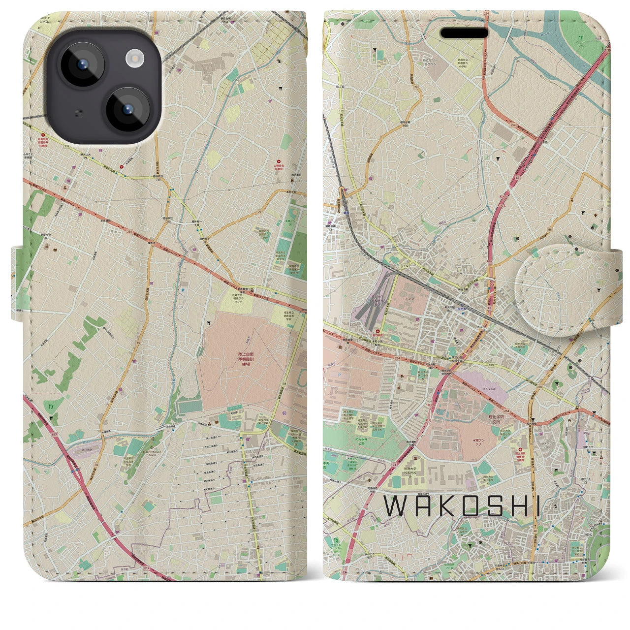 【和光市(埼玉県)】地図柄iPhoneケース(手帳タイプ)ナチュラル・iPhone 14 Plus 用