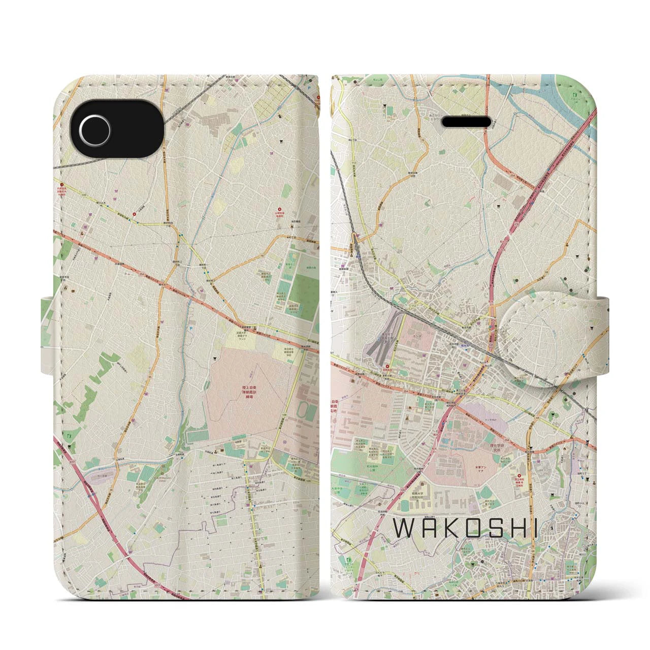 【和光市(埼玉県)】地図柄iPhoneケース(手帳タイプ)ナチュラル・iPhone SE(第3 / 第2世代) / 8 / 7 / 6s / 6 用