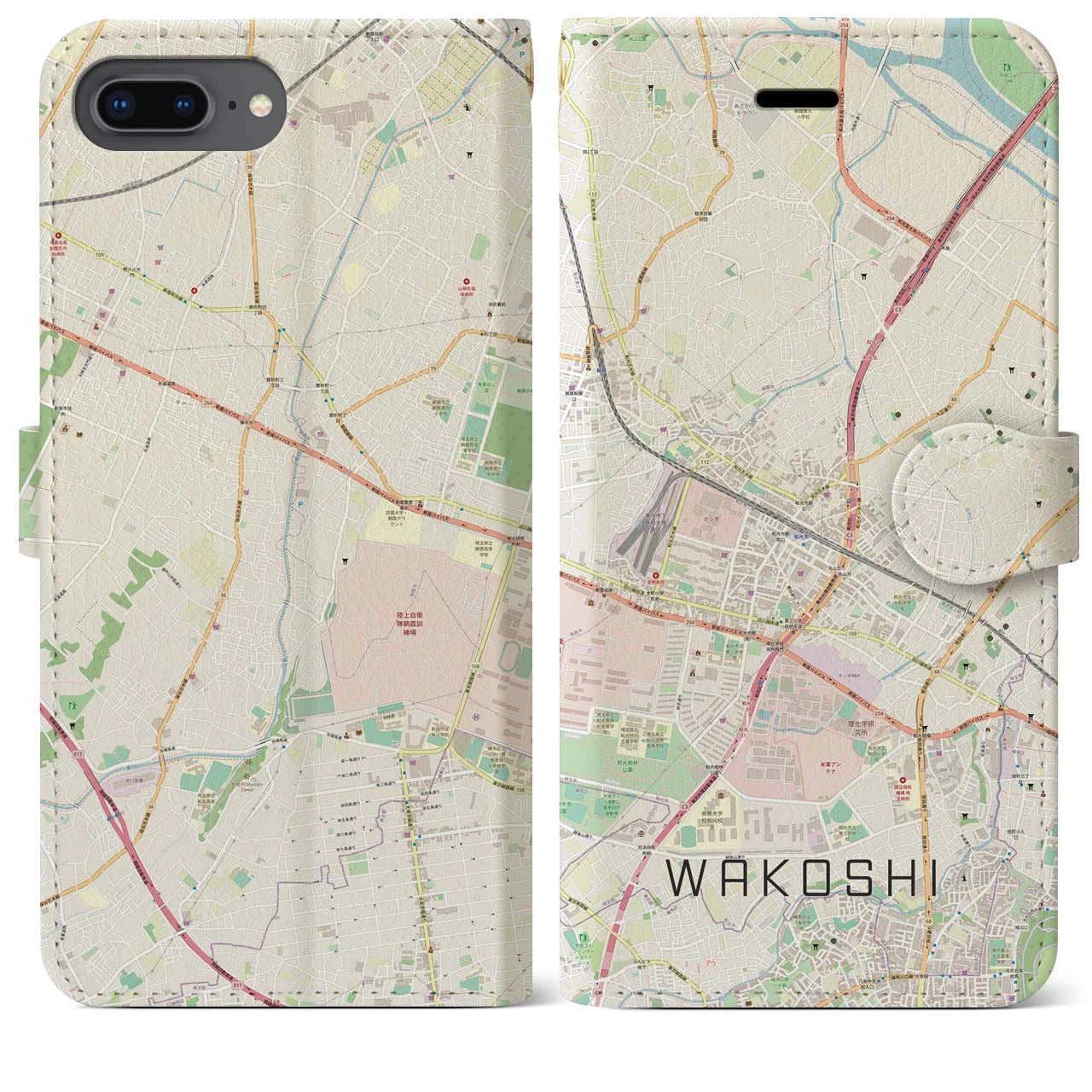 【和光市(埼玉県)】地図柄iPhoneケース(手帳タイプ)ナチュラル・iPhone 8Plus /7Plus / 6sPlus / 6Plus 用