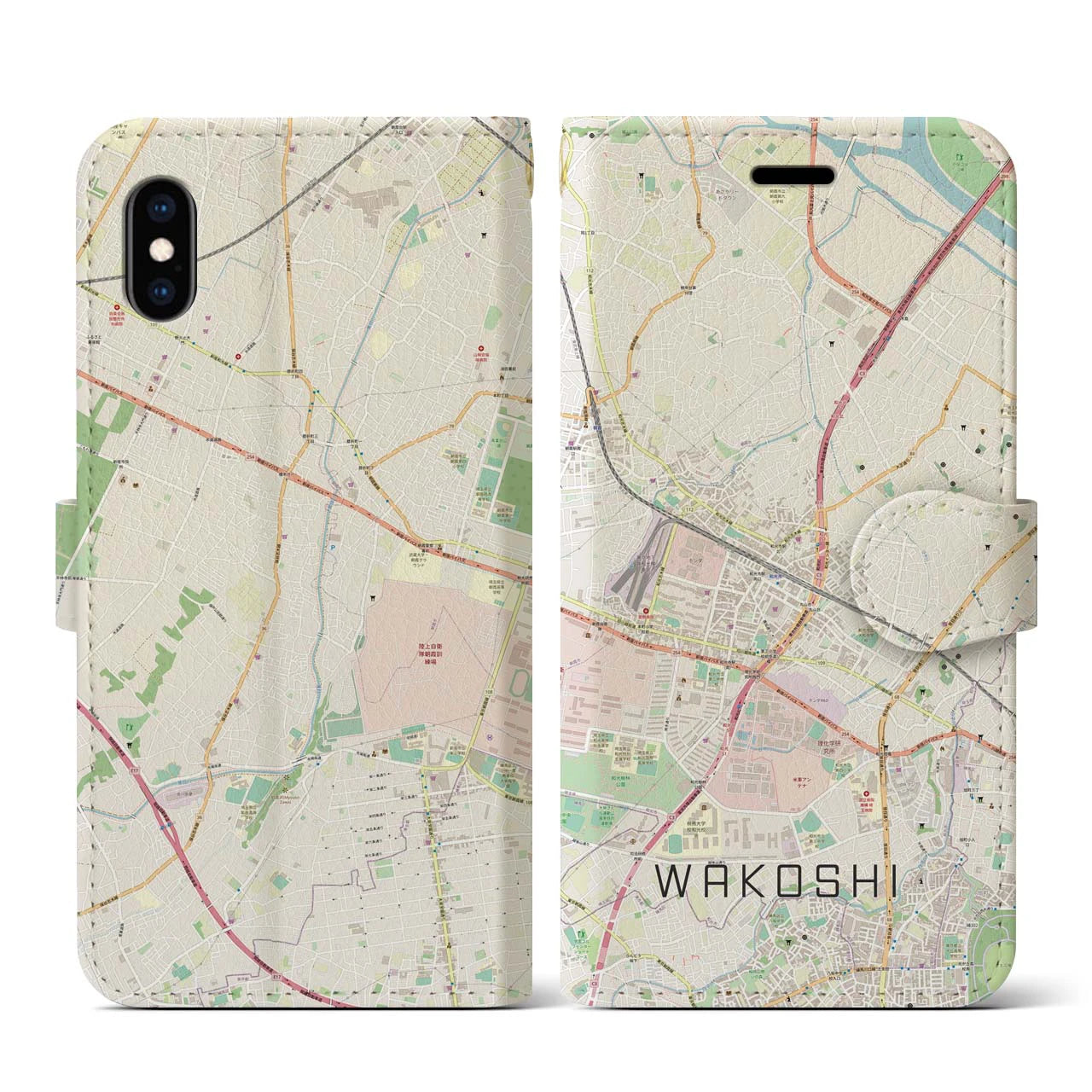 【和光市(埼玉県)】地図柄iPhoneケース(手帳タイプ)ナチュラル・iPhone XS / X 用