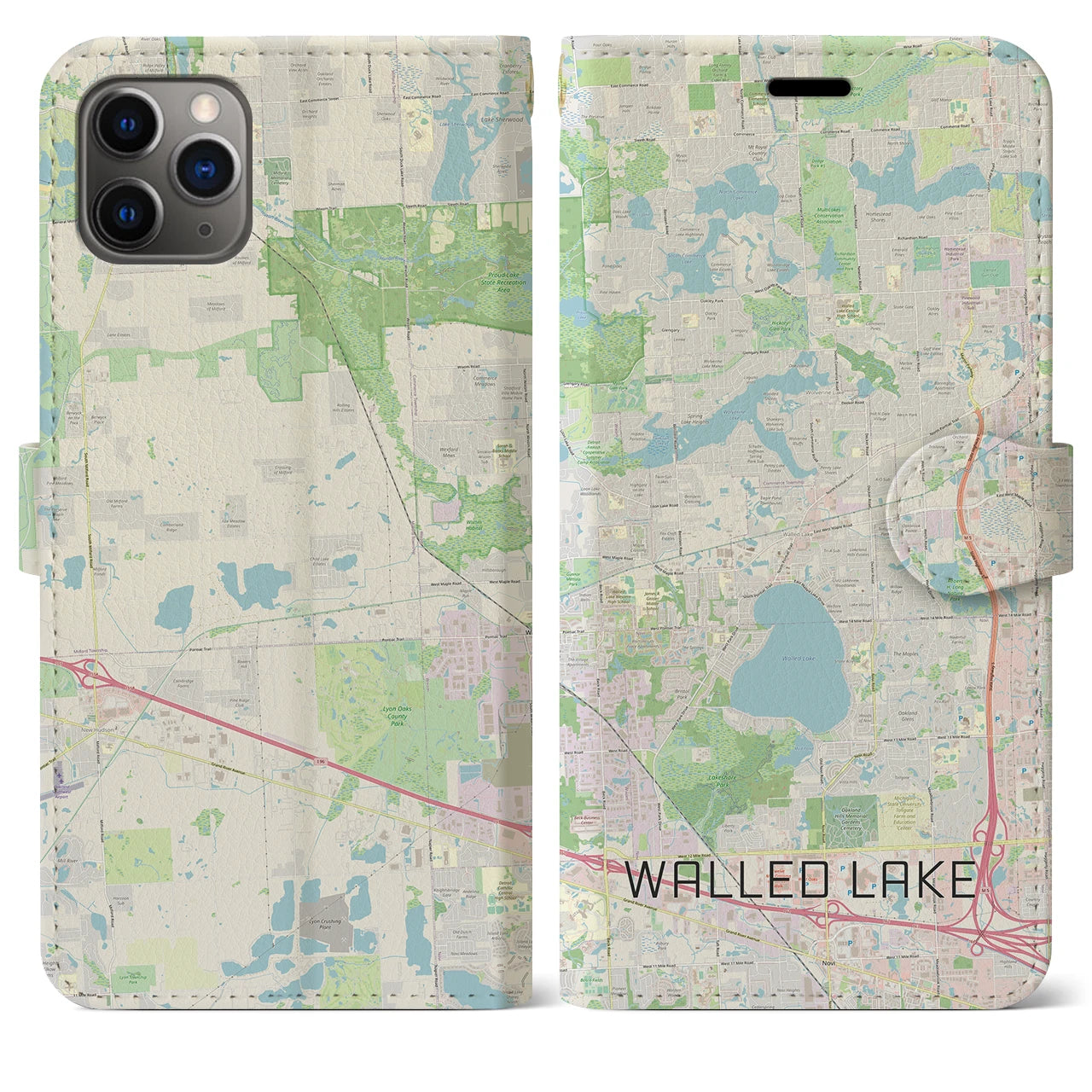 【ウォールドレイク(アメリカ)】地図柄iPhoneケース(手帳タイプ)ナチュラル・iPhone 11 Pro Max 用