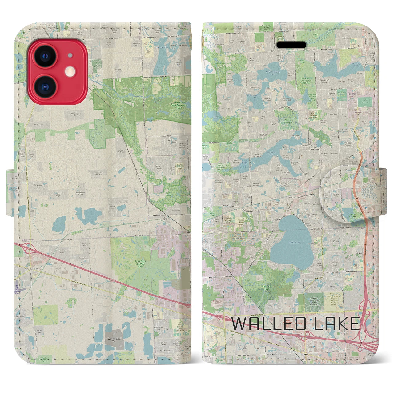【ウォールドレイク(アメリカ)】地図柄iPhoneケース(手帳タイプ)ナチュラル・iPhone 11 用