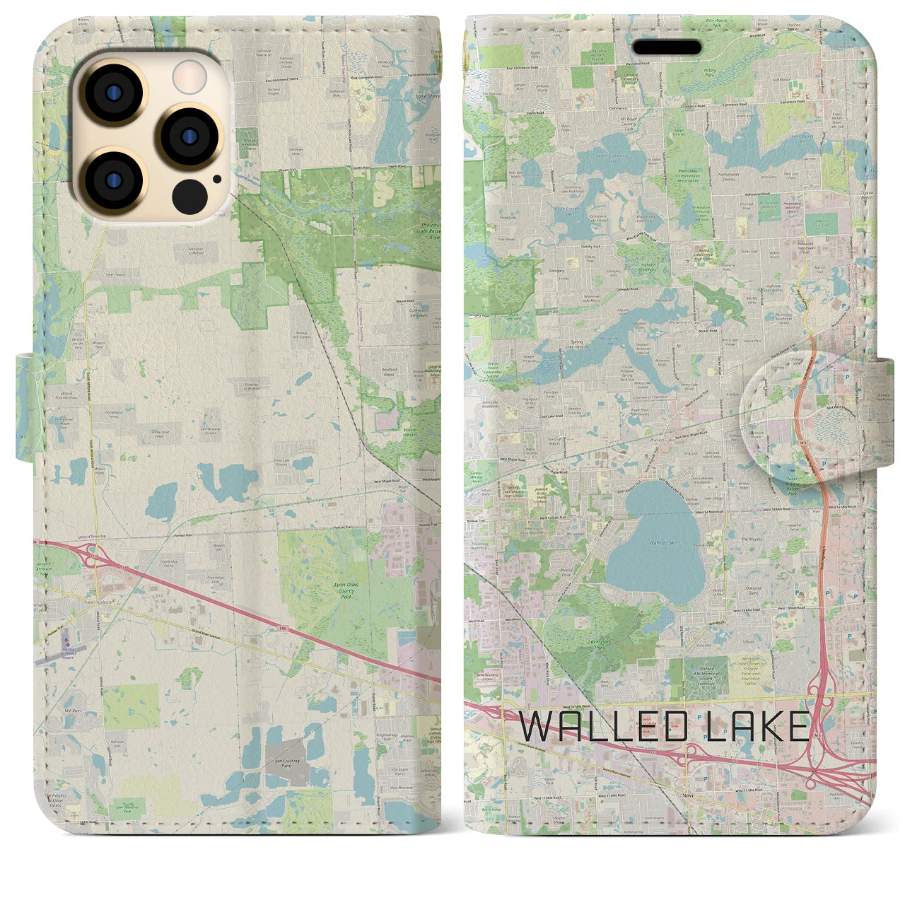 【ウォールドレイク(アメリカ)】地図柄iPhoneケース(手帳タイプ)ナチュラル・iPhone 12 Pro Max 用