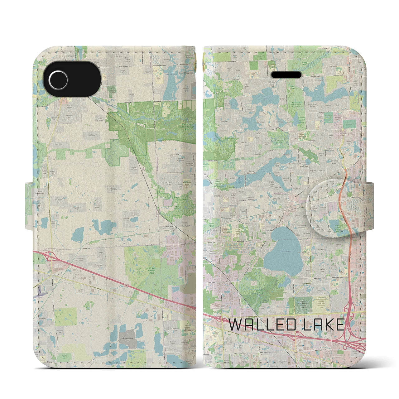 【ウォールドレイク(アメリカ)】地図柄iPhoneケース(手帳タイプ)ナチュラル・iPhone SE(第3 / 第2世代) / 8 / 7 / 6s / 6 用