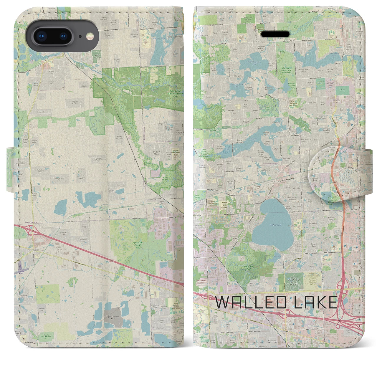 【ウォールドレイク(アメリカ)】地図柄iPhoneケース(手帳タイプ)ナチュラル・iPhone 8Plus /7Plus / 6sPlus / 6Plus 用