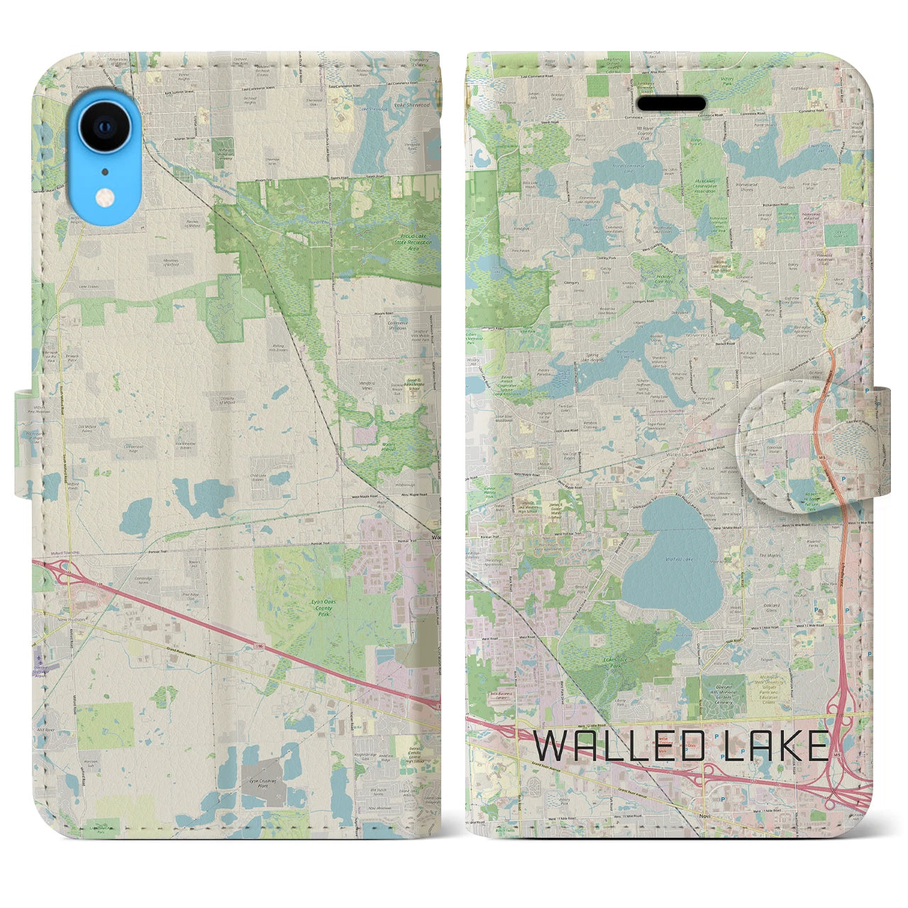 【ウォールドレイク(アメリカ)】地図柄iPhoneケース(手帳タイプ)ナチュラル・iPhone XR 用